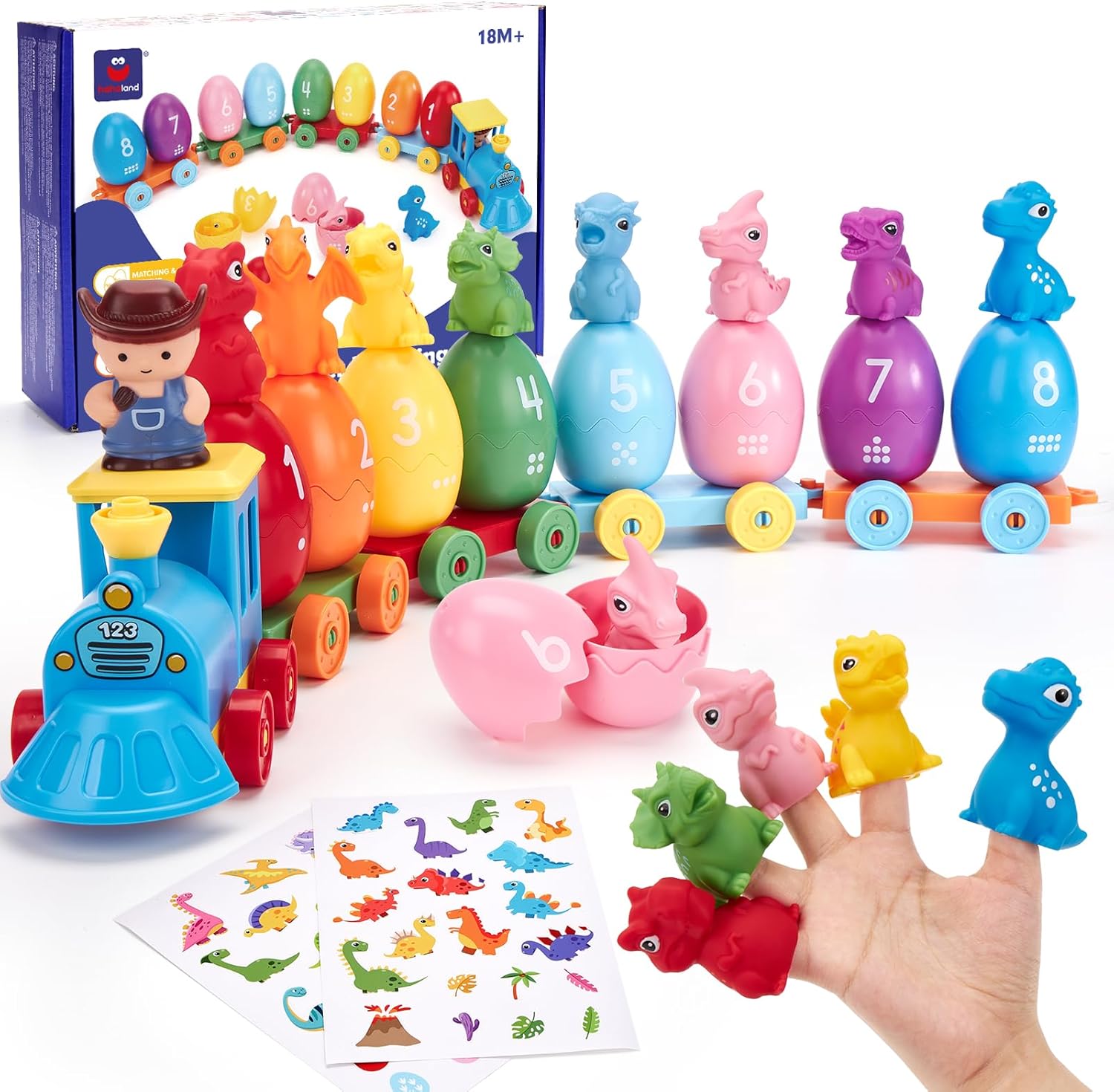 Detalle de hahaland Montessori dinosaur stacking train toy (18+ months) with Easter egg matching
