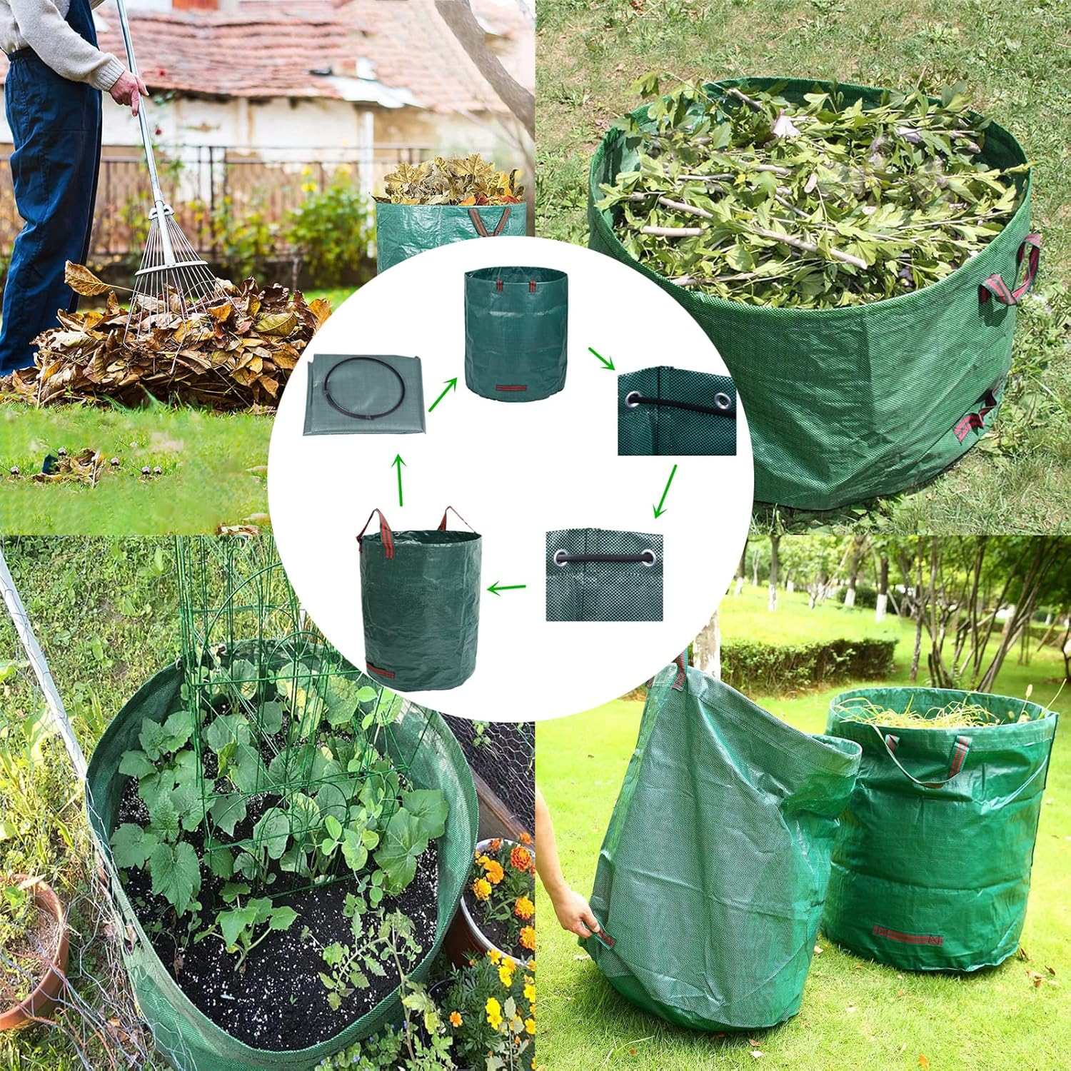 Thumbnail 1 de ZUCKLIGHT Heavy Duty Garden Waste Bags 120 Litre – 3 Reusable Builders Bags with Handles (Green)