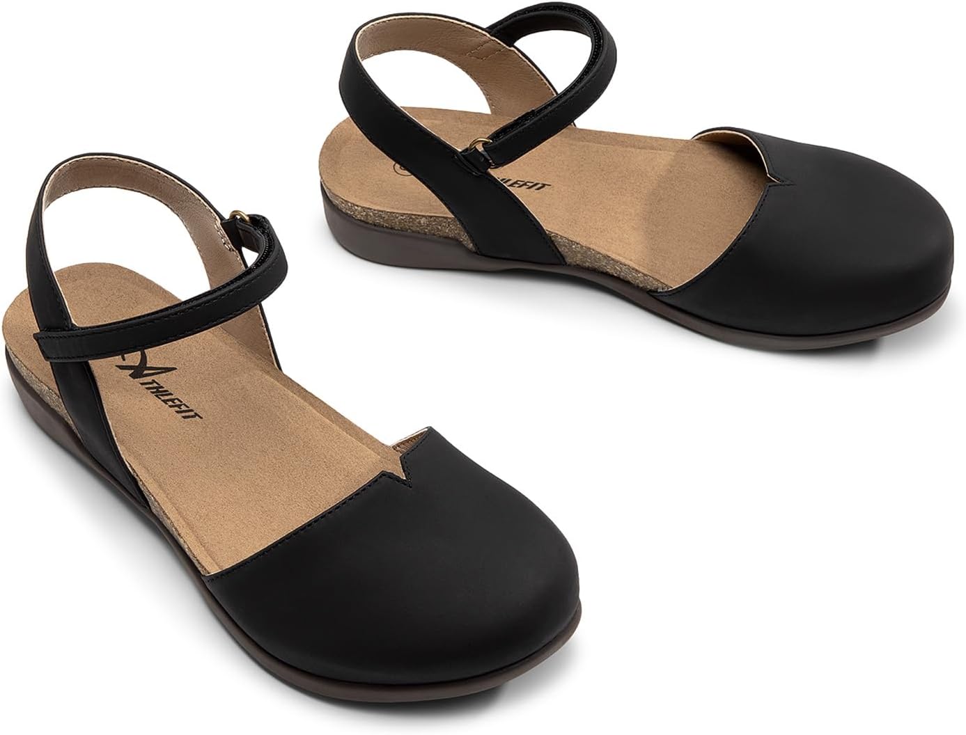 Detalle de Athlefit Women's Closed Toe Sandals: Comfort Cork Footbed with Arch Support
