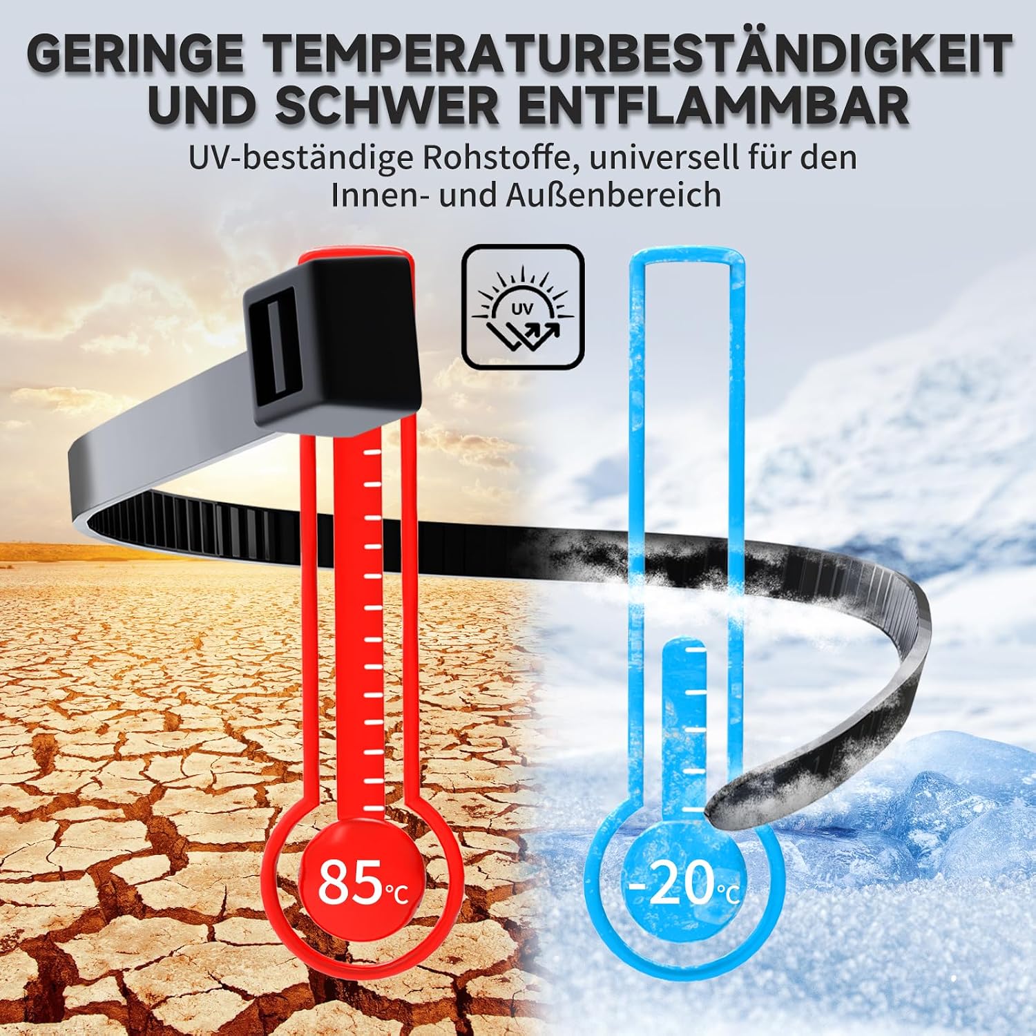 Thumbnail 3 de ZENIX Profi-Kabelbinder Set 400 Stück – 200/300/350/450 mm, UV-beständig, 28 kg Zugfestigkeit