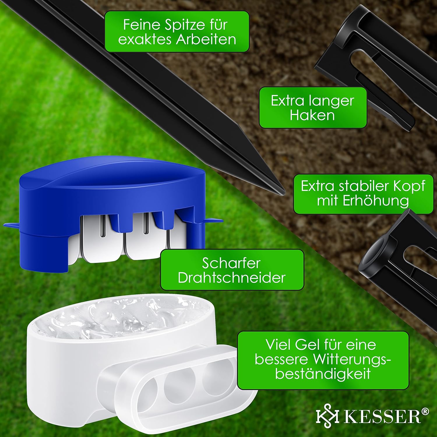 Detalle de KESSER® Begrenzungskabel-Set 250 m inkl. 800 Erdspieße & Kabelverbinder für Mähroboter