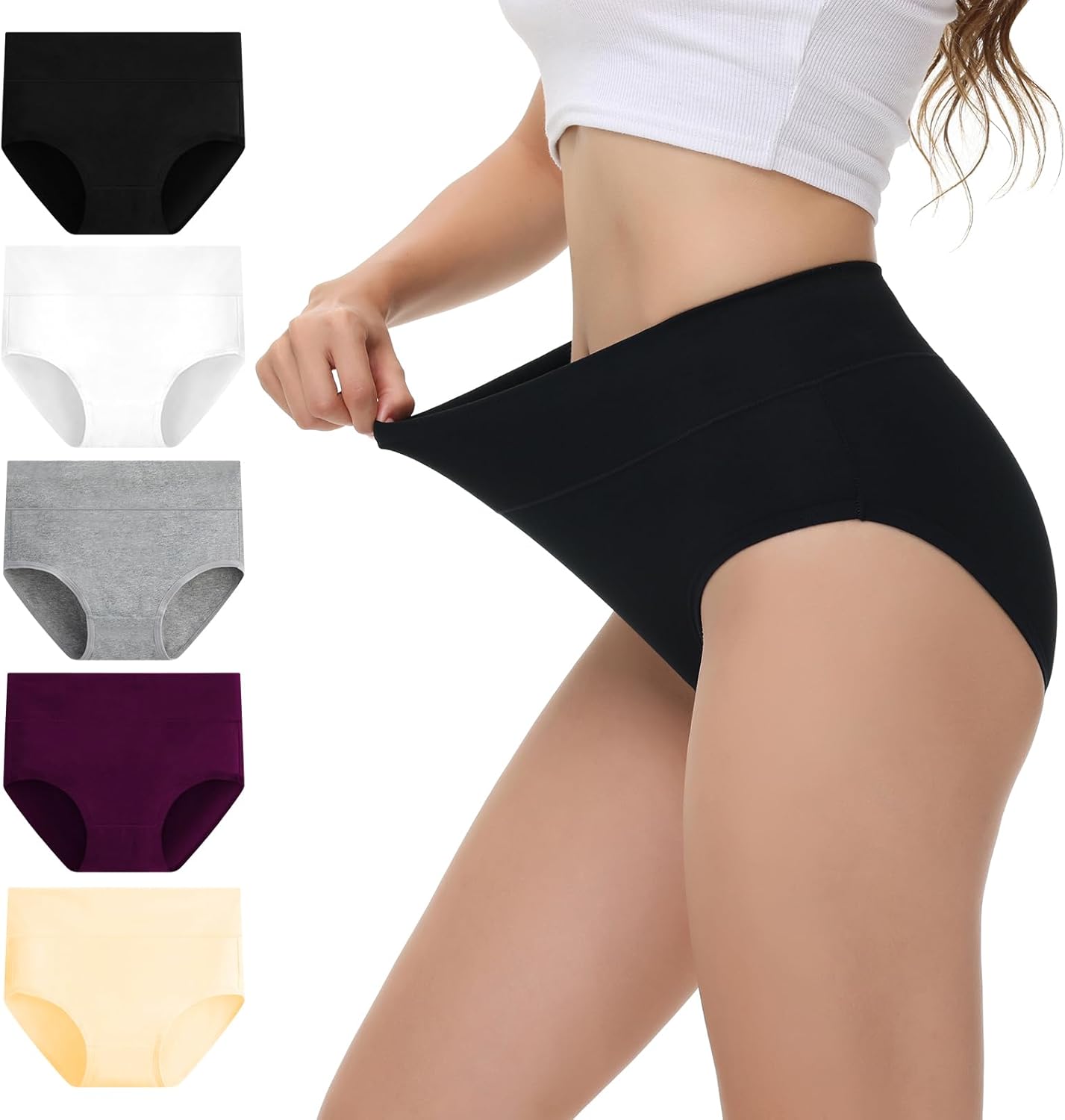 Detalle de NUOZA Damen Slips mit hoher Taille (5er Pack) aus Baumwolle – atmungsaktiv & bequem