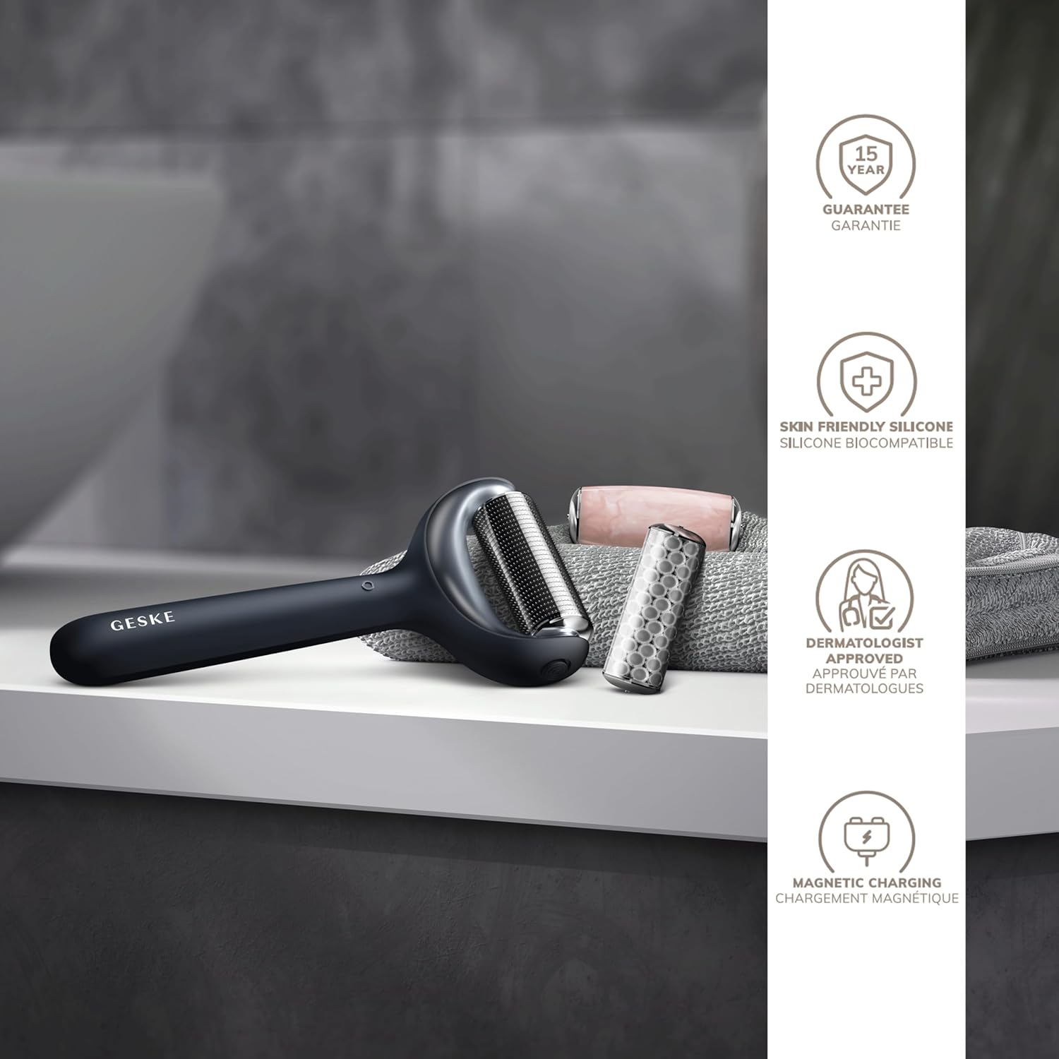 Thumbnail 5 de GESKE SmartAppGuided MicroNeedle Face & Body Roller 9 en 1 – Quartz Rose