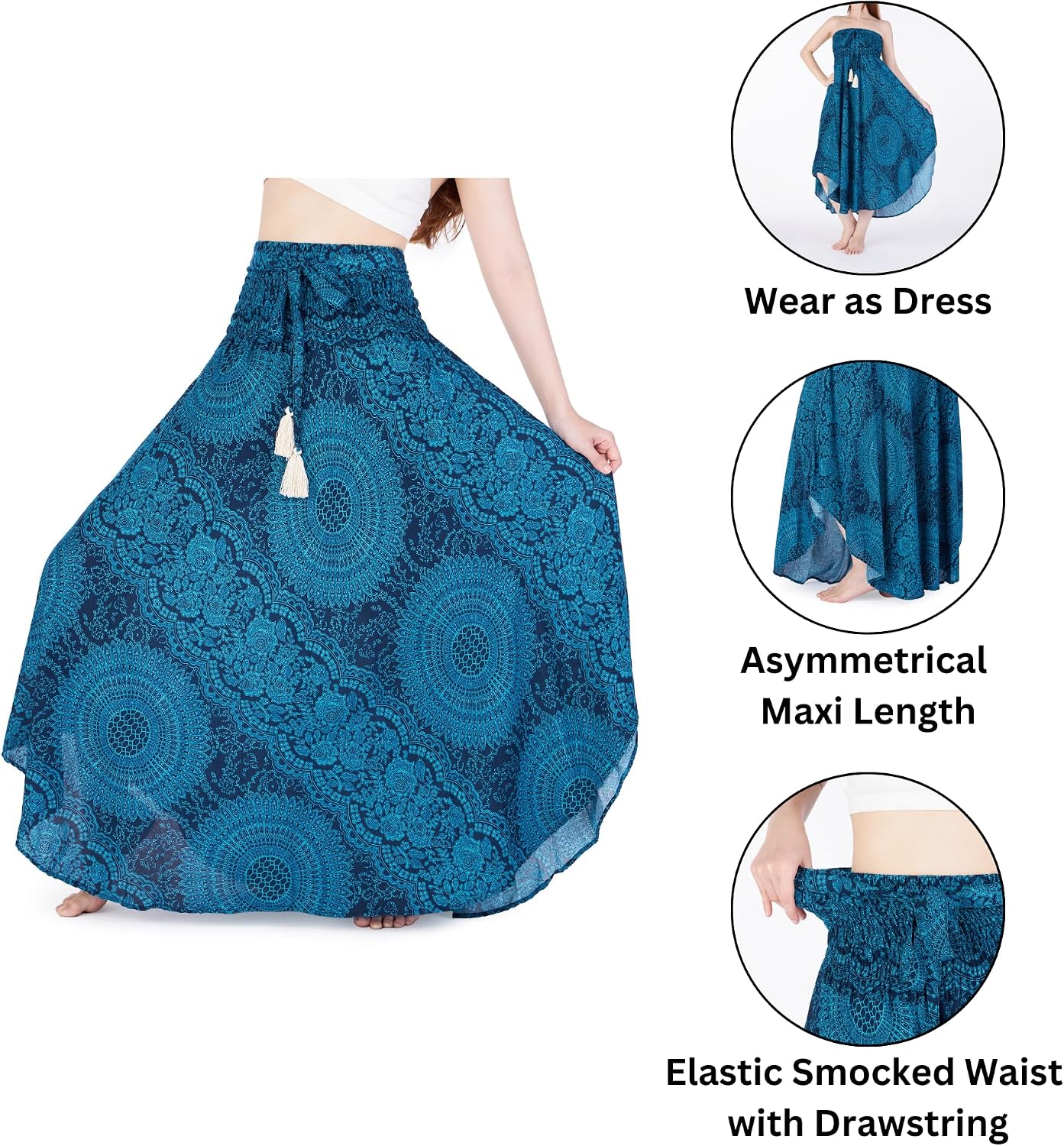 Detalle 2 de Lannaclothesdesign Women's Long Maxi Skirt – Bohemian Gypsy Boho Rayon Knit, 37" or 40