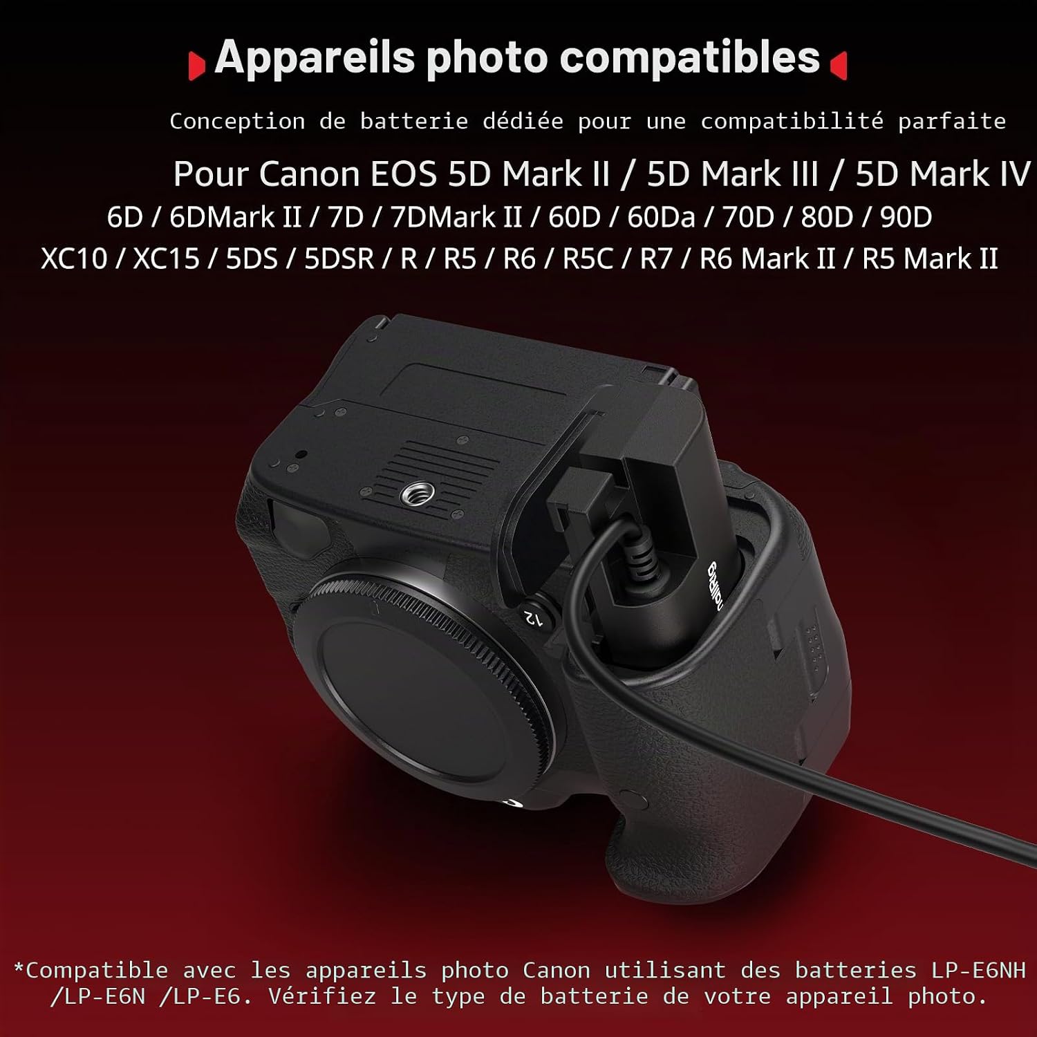 Detalle de SMALLRIG Batterie factice LP-E6P 200 cm