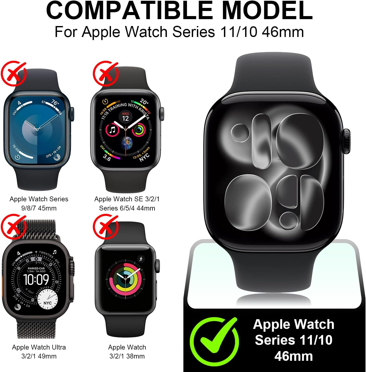 Detalle de Suoman 2-Pack: All-Around Tempered Glass Screen Protector & Case for Apple Watch Series 11/10 46mm (Colorful)