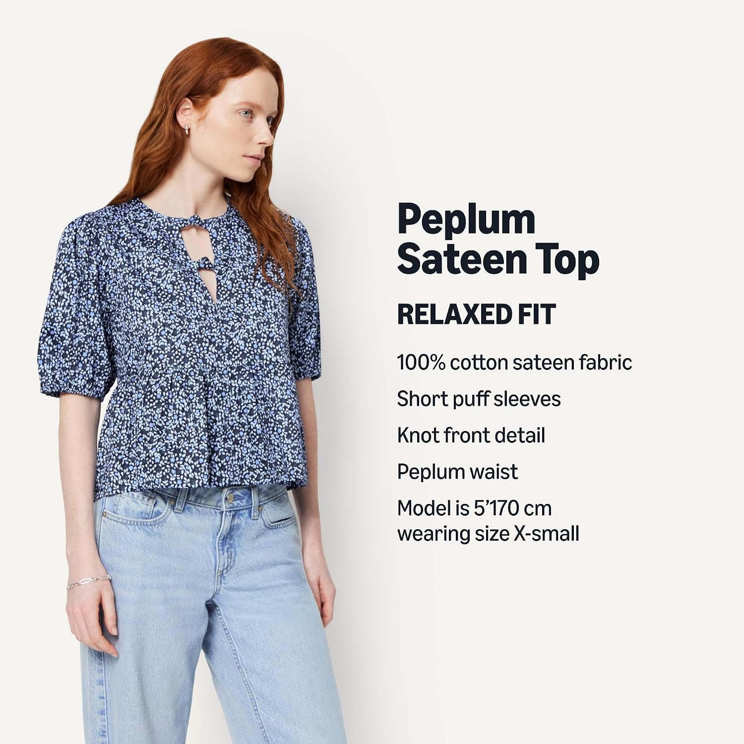 Detalle de Amazon Essentials Women's Cotton Sateen Relaxed-Fit Peplum Blouse