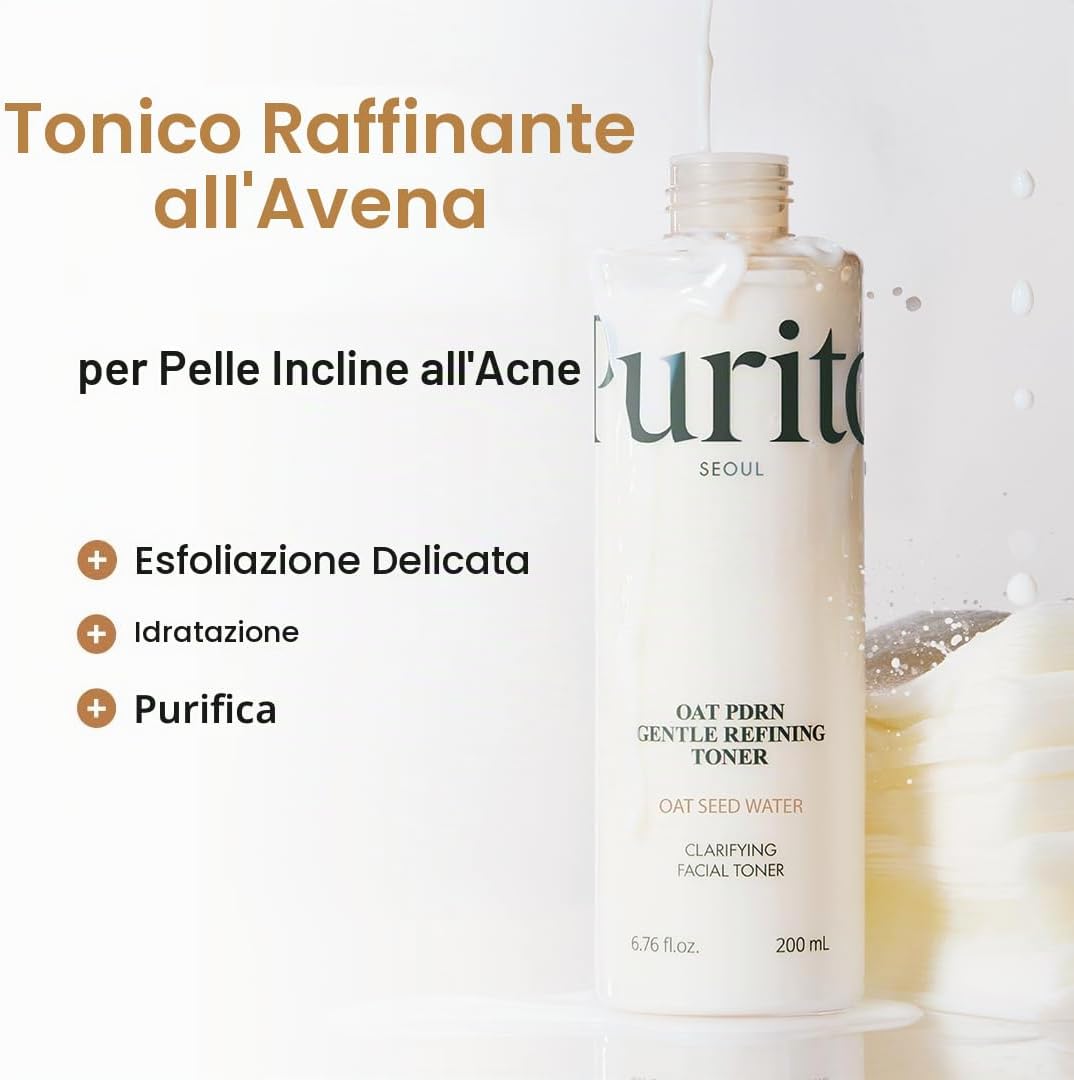 Detalle de Purito Oat PDRN Gentle Refining Toner: tonico esfoliante lenitivo all’avanguardia con avena 99% PDRN