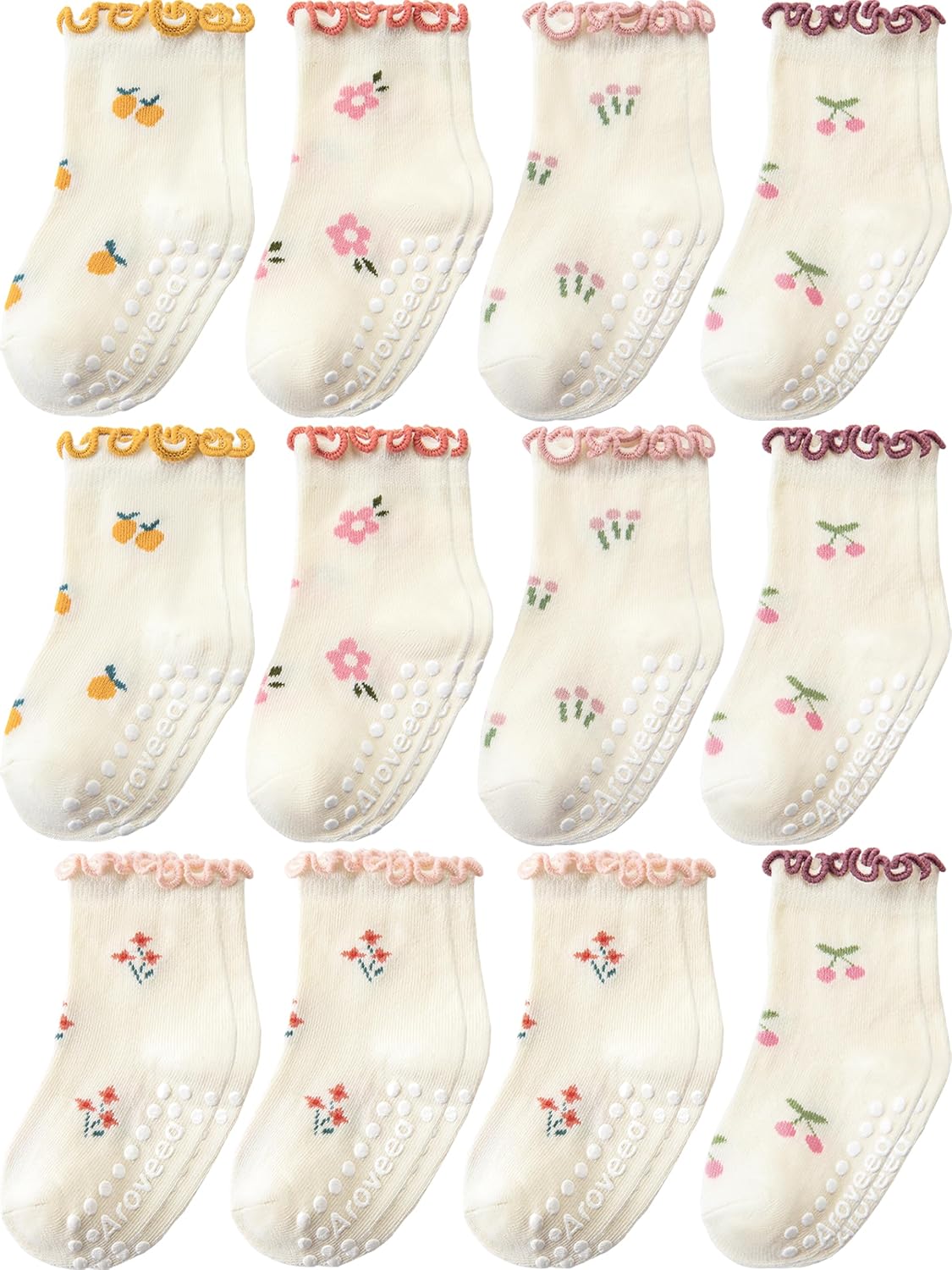 Thumbnail 6 de Aroveea Baby Toddler Girls Socks Grip Ruffle Non Slip – 12 Pack, Cotton Comfort & Safe Traction