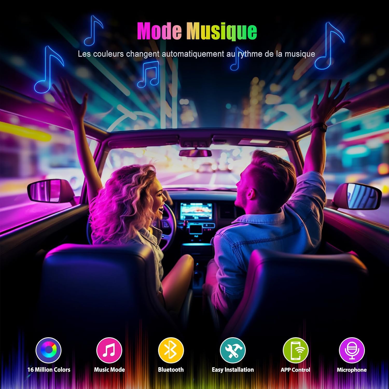 Thumbnail 3 de YiLaie Car LED Interior Lights with APP Control, 16 Million Colours and Music Mode (DC 5V)