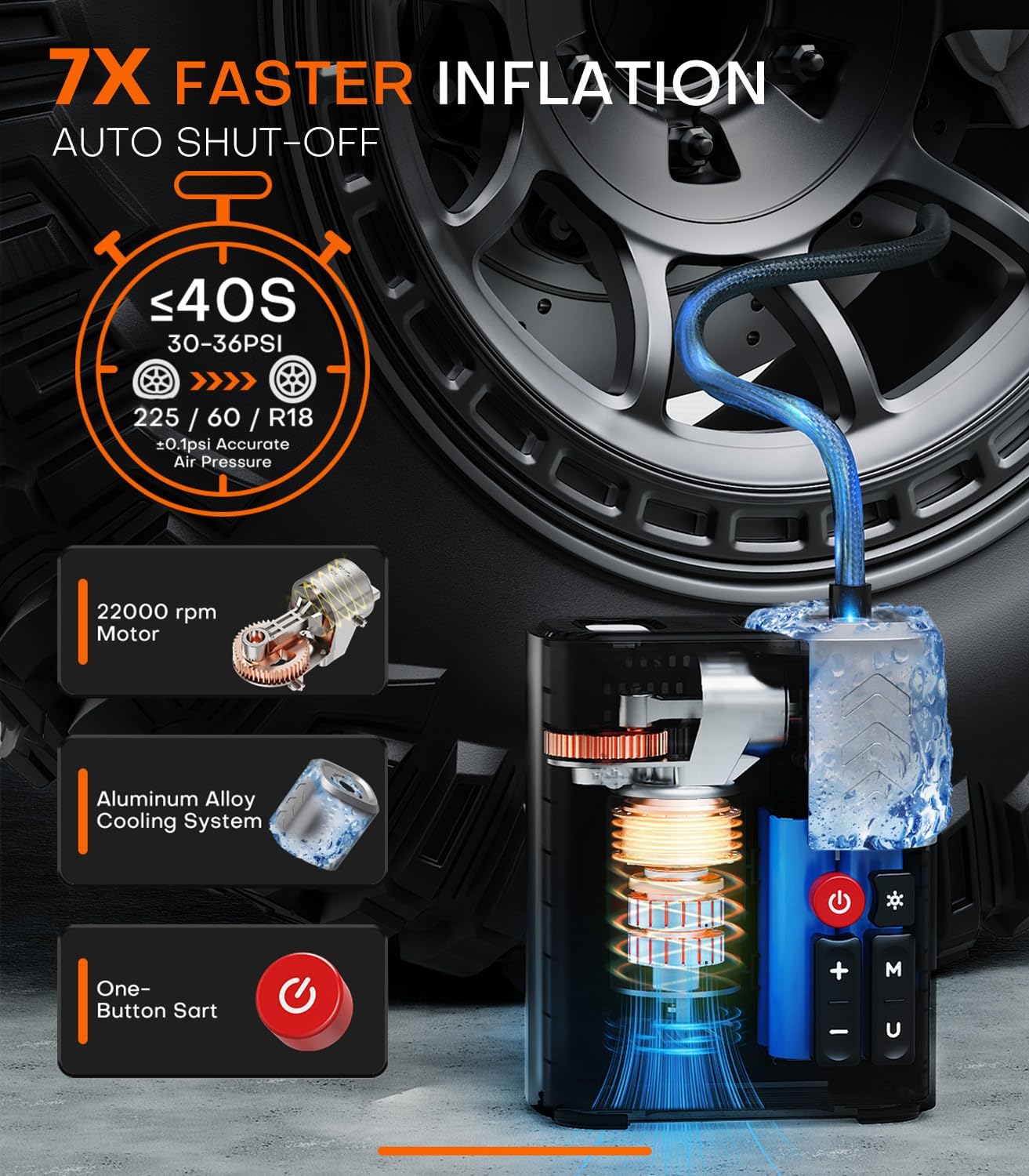 Thumbnail 1 de Tire Inflator Portable Air Compressor by SuperBars — 7X Faster, APP-Connected, 160 PSI, 48 LPM, 10400mAh Battery