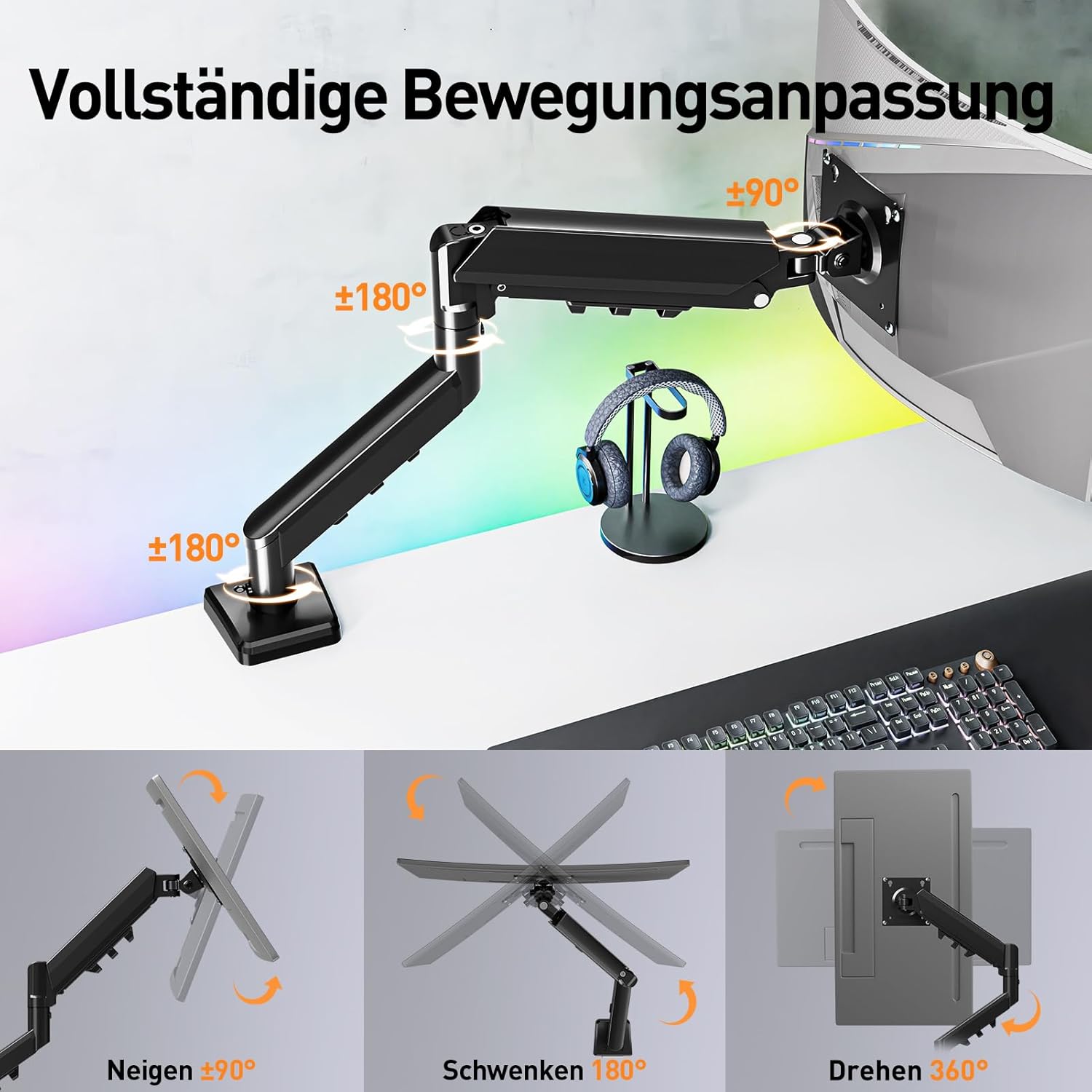 Thumbnail 2 de ELIVED Monitorhalterung EV6013B-DE – 13–32 Zoll, 2–9 kg, VESA 75/100 mm, Gasfeder