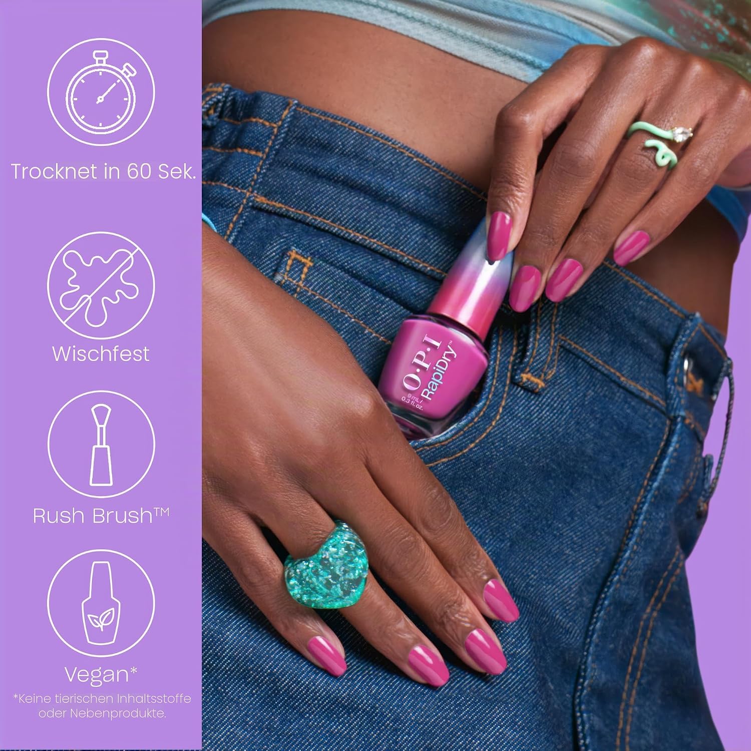 Detalle 2 de OPI RapiDry Quick-Dry Lack – Veganer, wischfester Nagellack in 9 ml