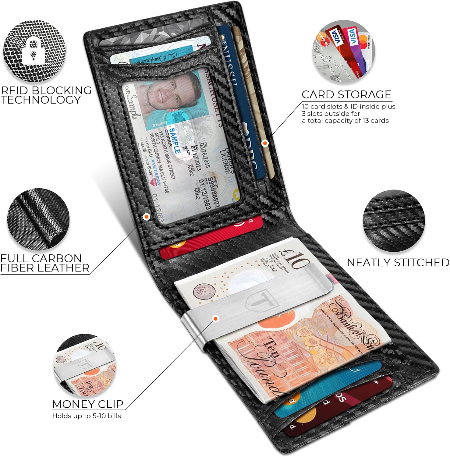 Detalle 2 de Tomylv Mens Wallets Slim RFID 13-card