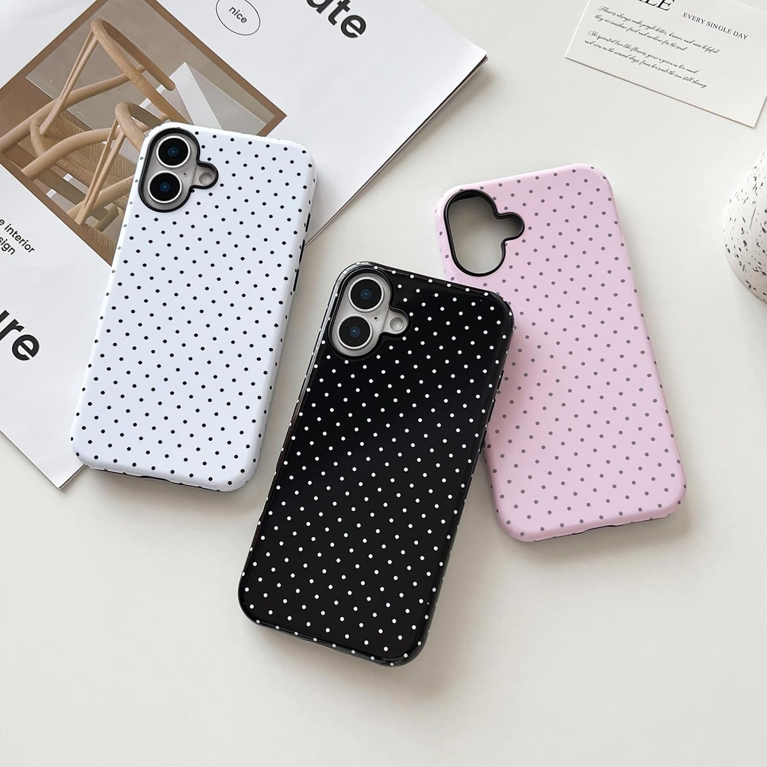 Detalle de Sayoaho iPhone 16 Plus Case, Black Polka Dot, Soft TPU Edge and PC Back