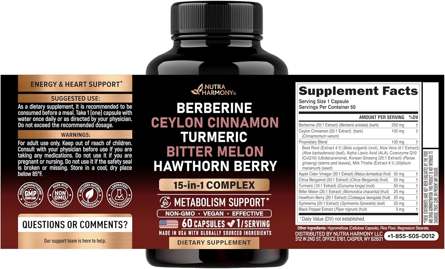 Detalle 2 de NUTRAHARMONY NH-BRBRNCPS60 Berberine Capsules with Ceylon Cinnamon, 60 Count