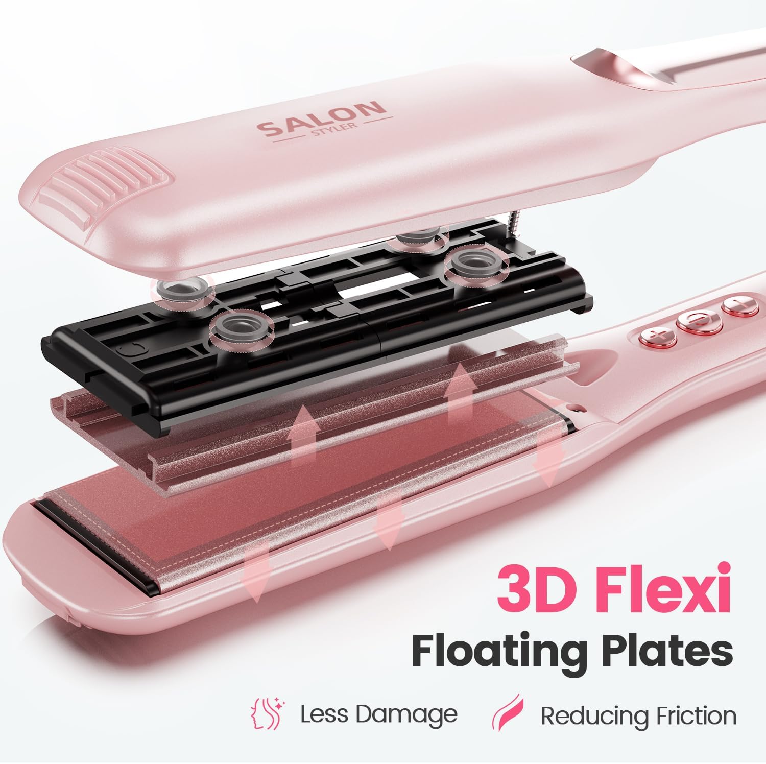 Thumbnail 4 de Dekuri 42mm Wide Plate Hair Straighteners with water-based ceramic coating, 120–230°C (Shell Pink)