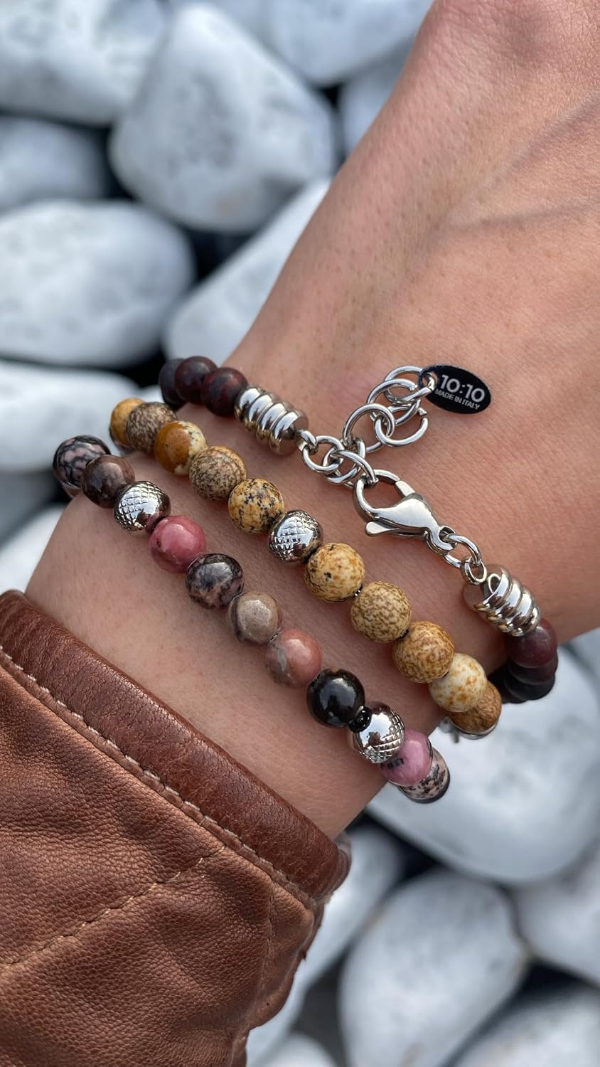 Detalle 2 de Bracciale Uomo Donna in Acciaio Inox con Rodonite Naturale – Stile Minimal e Made in Italy