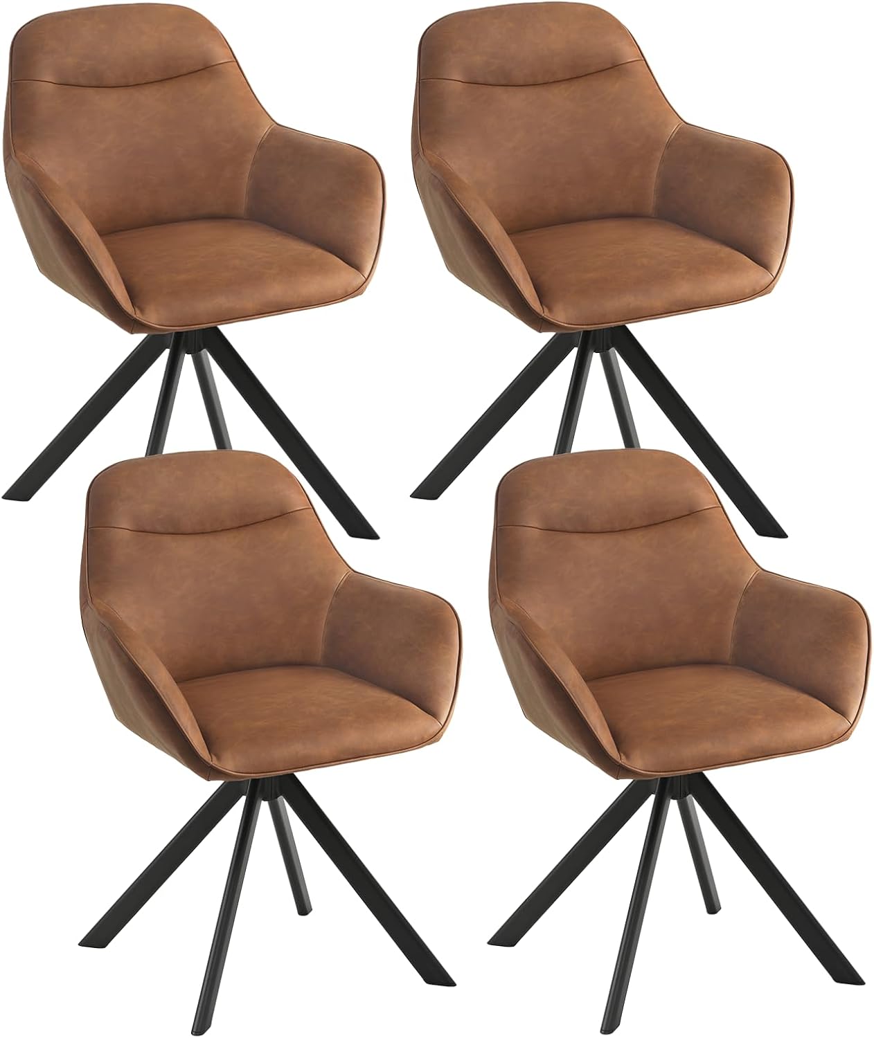 Goeurvant Drehstuhl Esszimmer – 4er-Set, Kunstleder, 360° Drehung, Metallbeine, braun