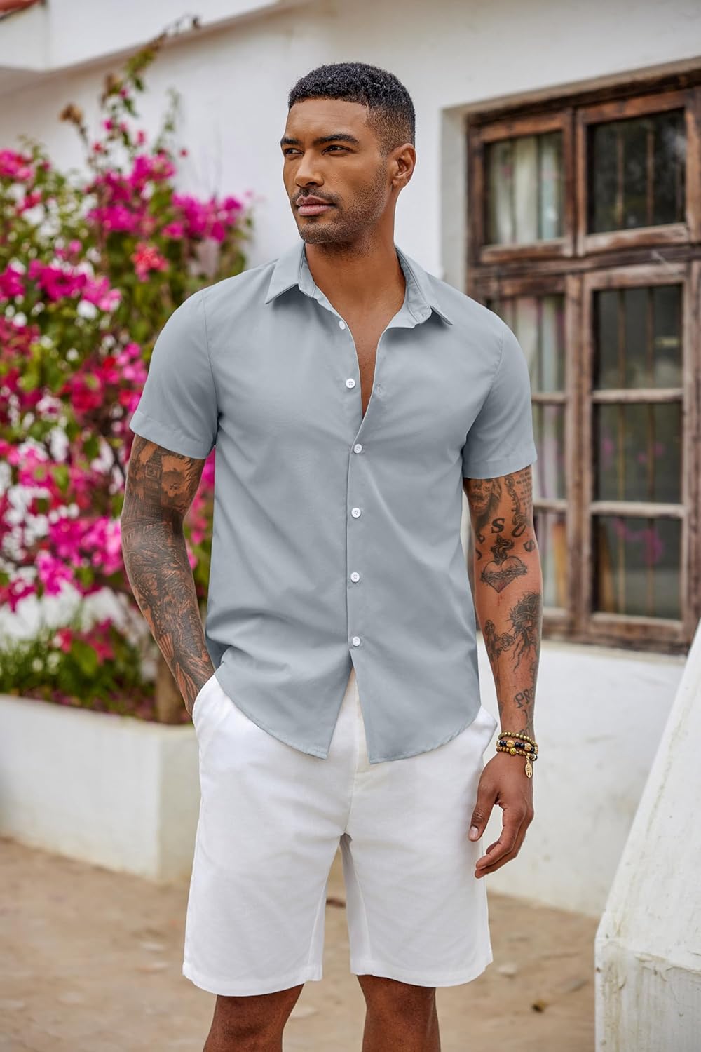 Thumbnail 1 de COOFANDY Camicia Uomo Manica Corta Slim Fit Elasticizzata Easy-Iron – tinta unita