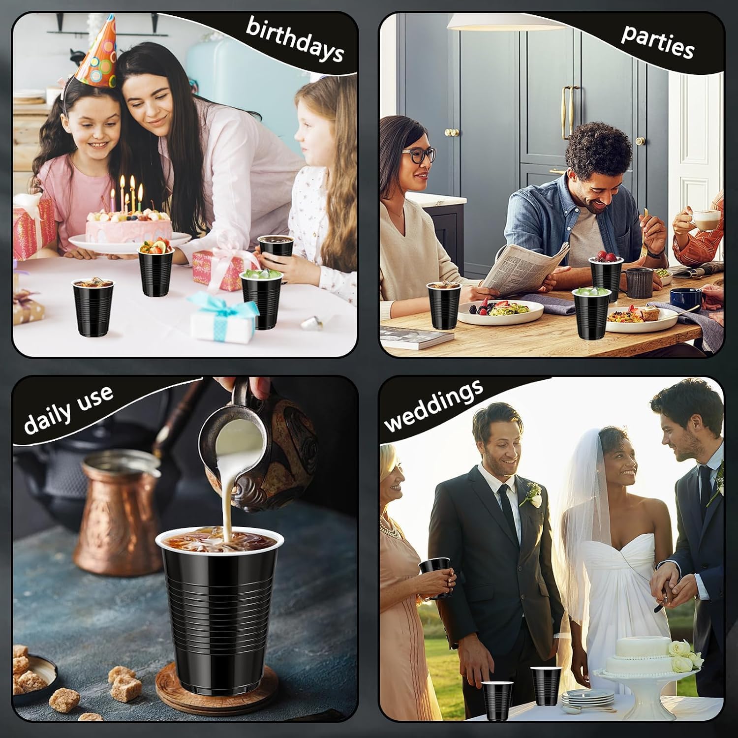 Detalle 2 de mwellewm GHJSDR Black Plastic Party Cups, 18 oz, Wide Mouth
