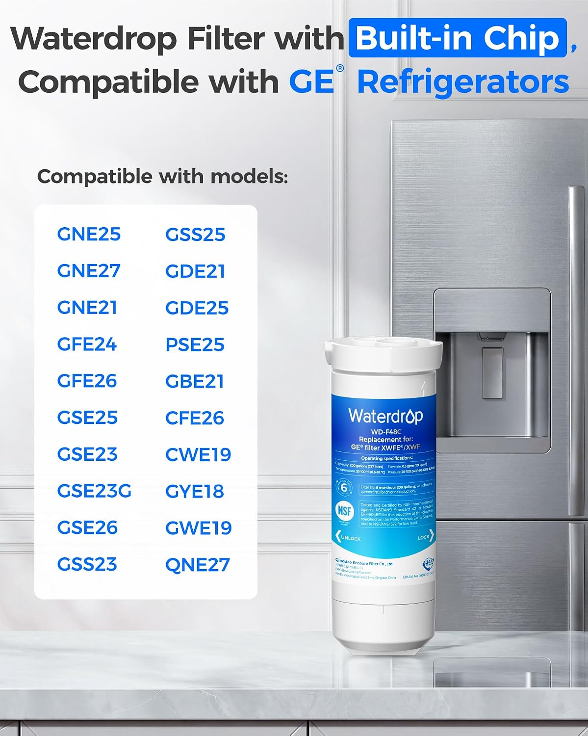 Thumbnail 5 de Waterdrop WD-F48C XWFE Refrigerator Water Filter with Built-In Chip