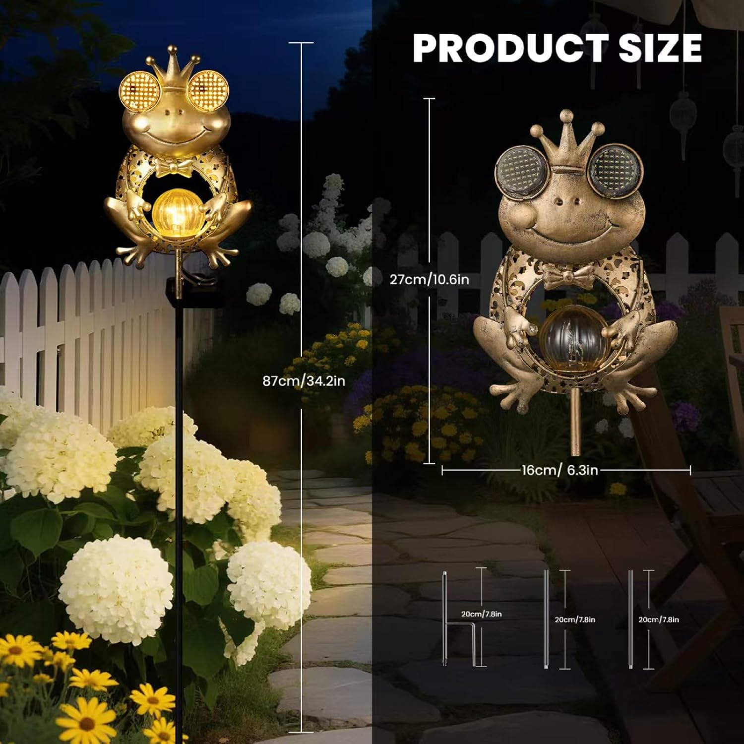 Thumbnail 1 de GLOBAL GOLDEN Solar Light Outdoor Garden Frog: Auto On/Off, 2-Mode LED with Dynamic Eye Lighting