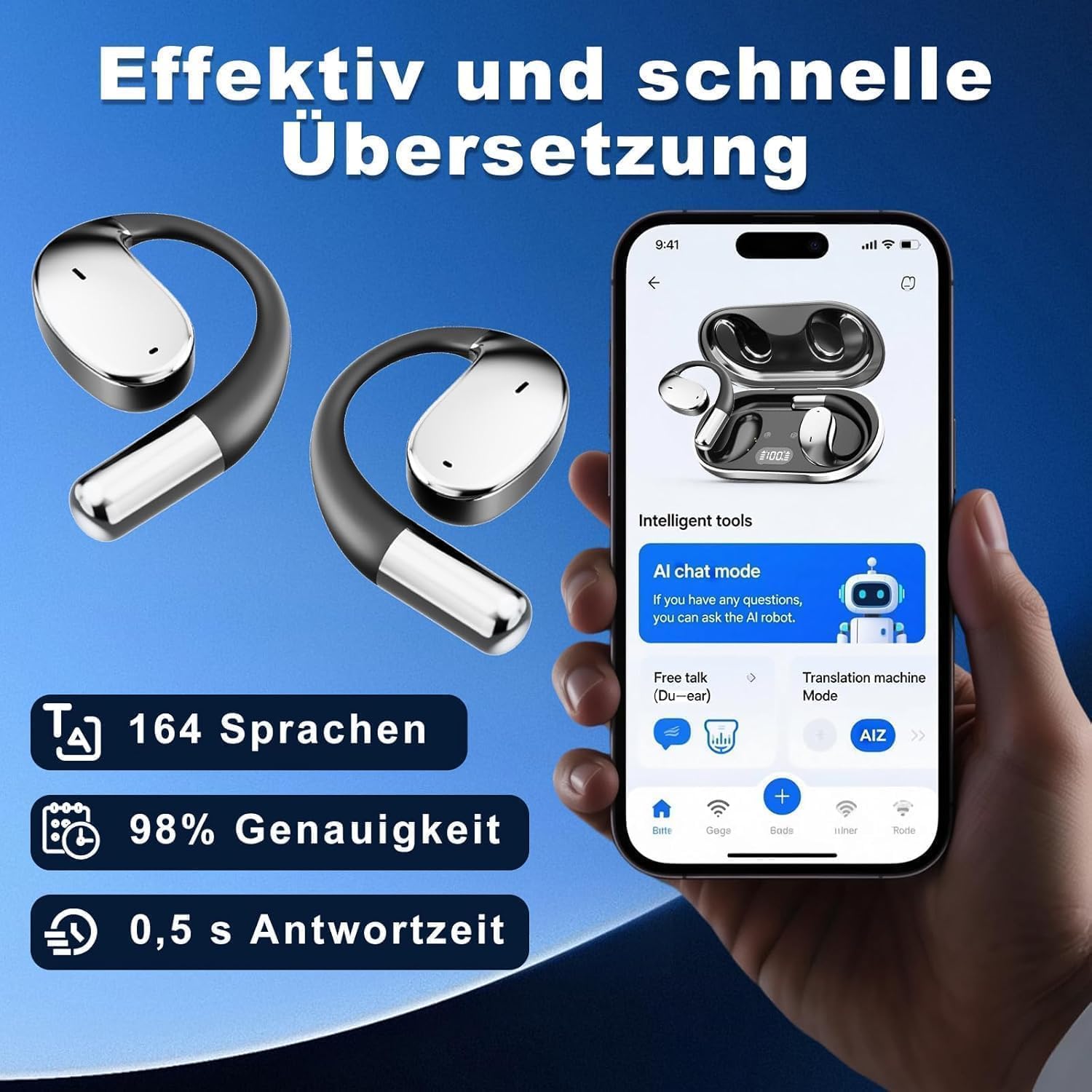 Detalle de NUPLEA AI Kopfhörer Übersetzer – 3-in-1 Übersetzungskopfhörer für bis zu 164 Sprachen, Open-Ear-Design