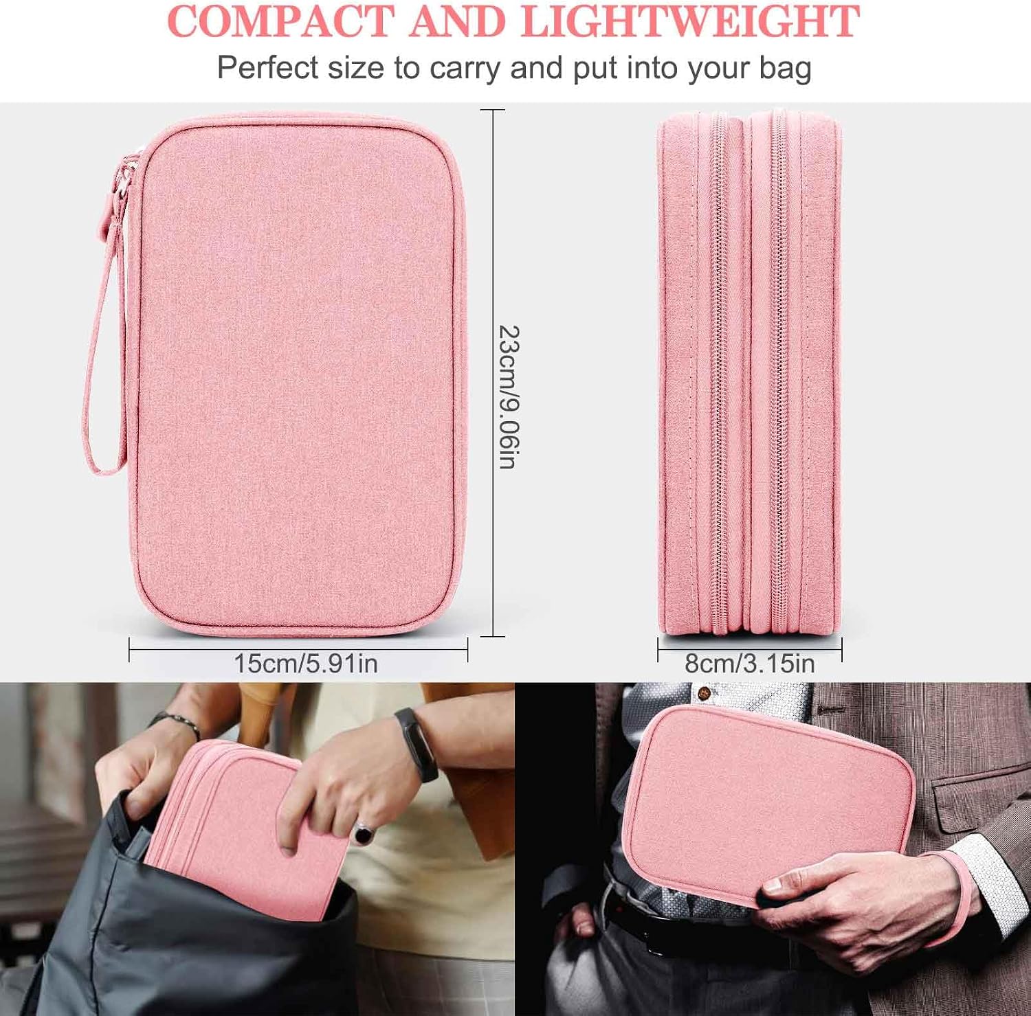 Detalle de FYY Travel Cable Organiser 2-Layer Waterproof Electronics Storage Pouch (L-Pink)