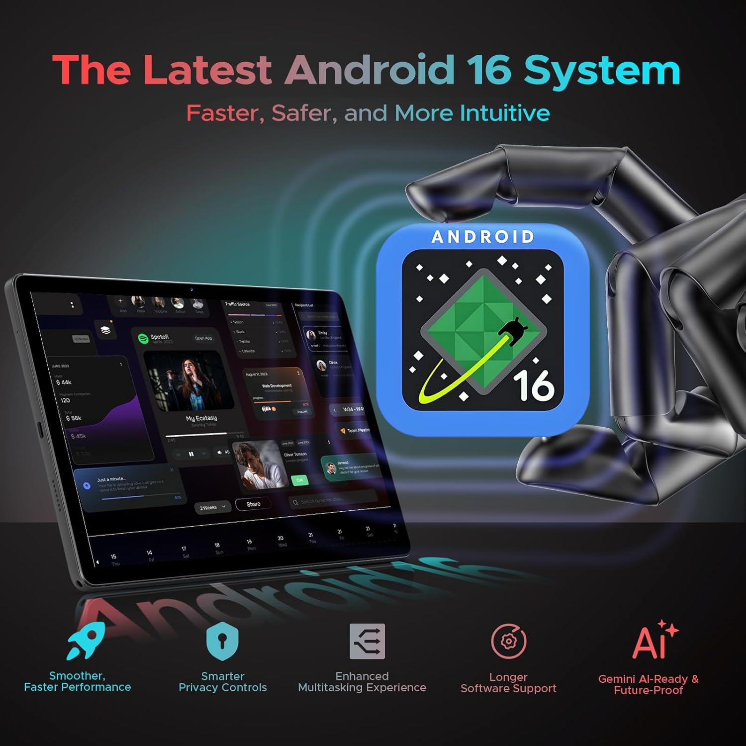 Detalle de U11 Pro Android 16 AI Tablet — 11-inch, 30GB RAM, 256GB ROM + 2TB Expansion