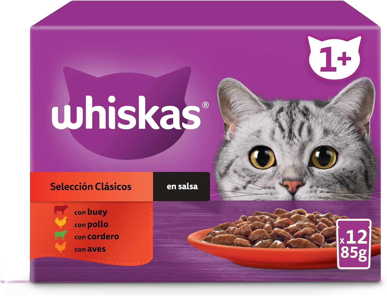 Detalle 2 de Whiskas Nassfutter für Katzen – Erwachsene, Klassische Auswahl in Sauce, Multipack 4 × 12 × 85 g