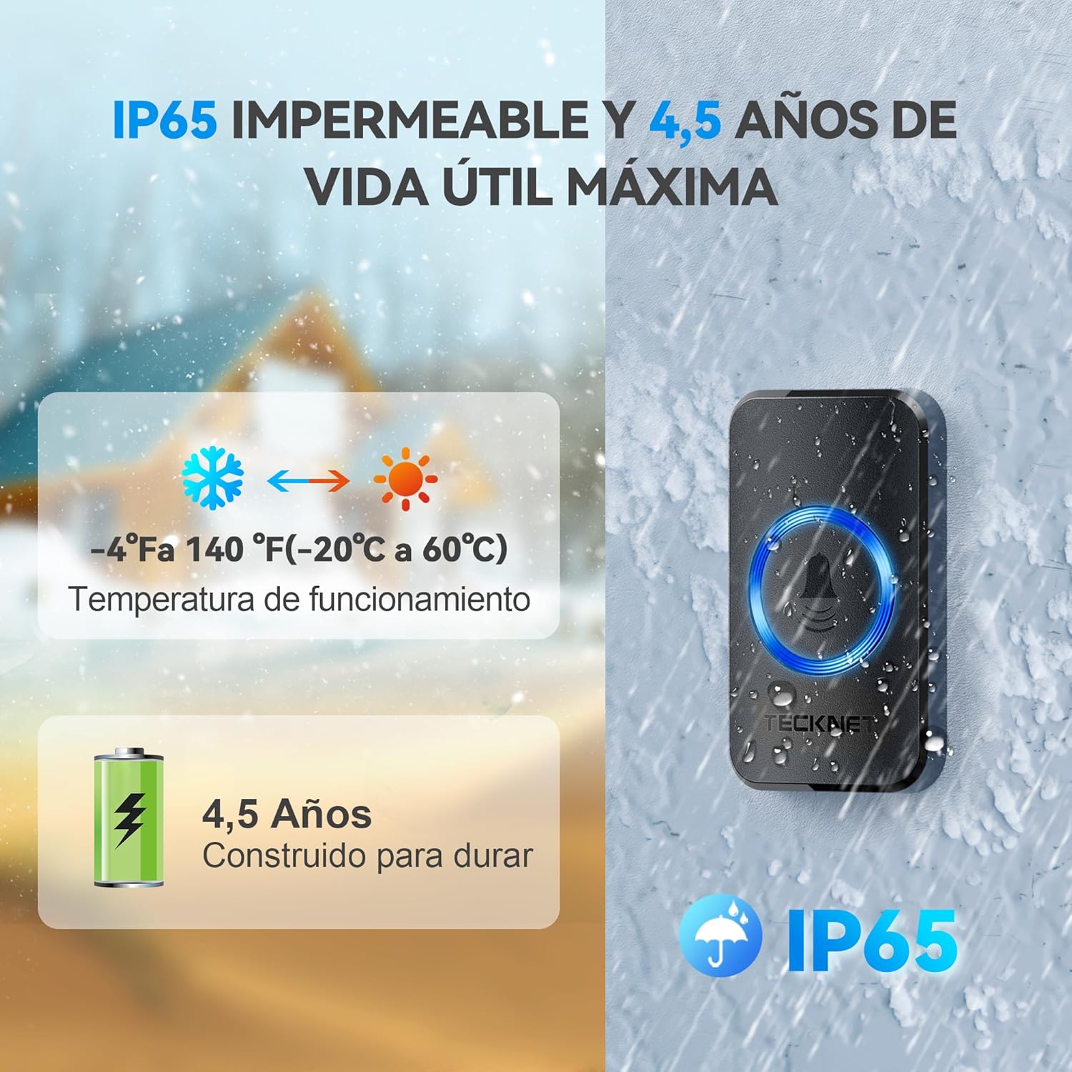 Thumbnail 3 de TECKNET Timbre inalámbrico IP65 400 m
