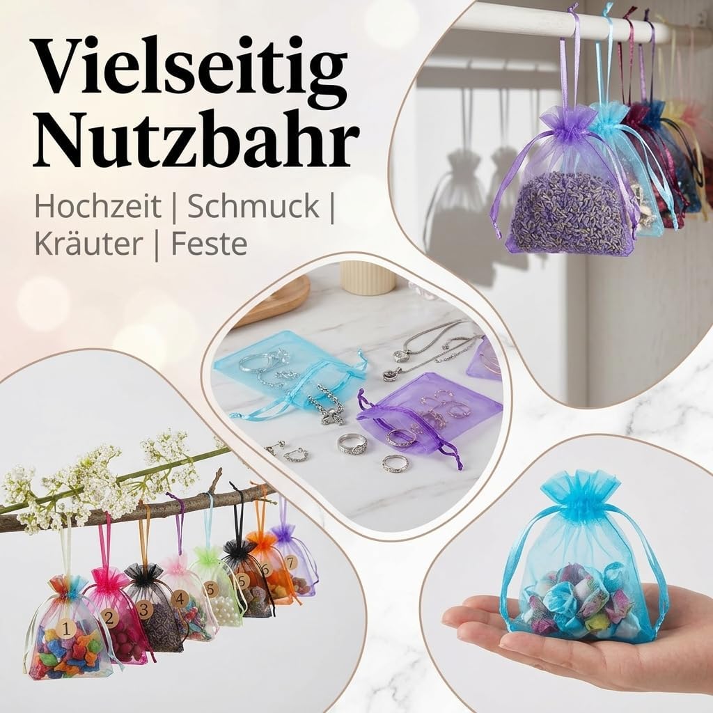 Thumbnail 6 de IUSOT 50 Stück Organzasäckchen 20x15 cm – Bunte Zugkordel-Beutel aus Organza, ideal für Hochzeiten, Weihnachten und Schmuck