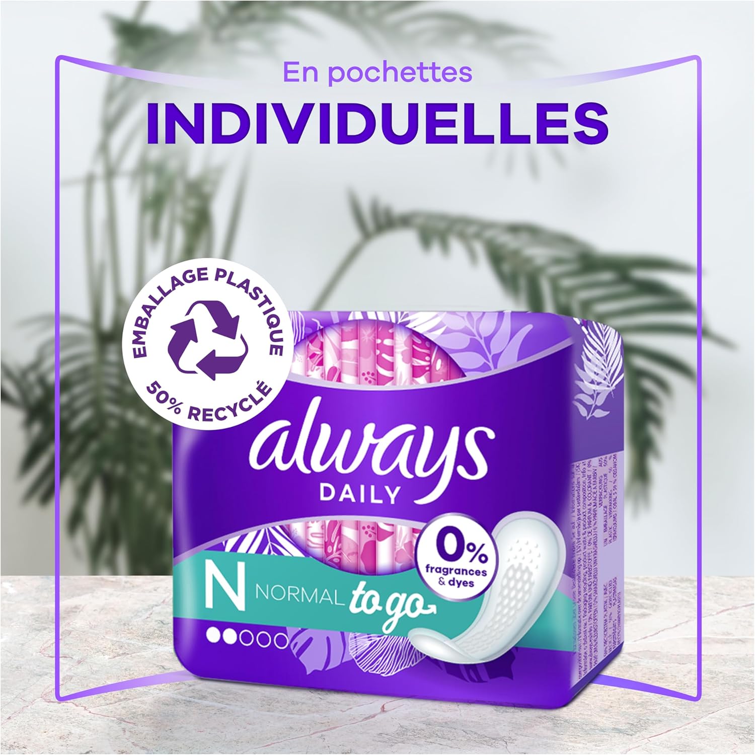 Detalle de Always Daily Fresh Protège-Slips Normal – Pochettes Individuelles 16x20, 0% parfum et colorant