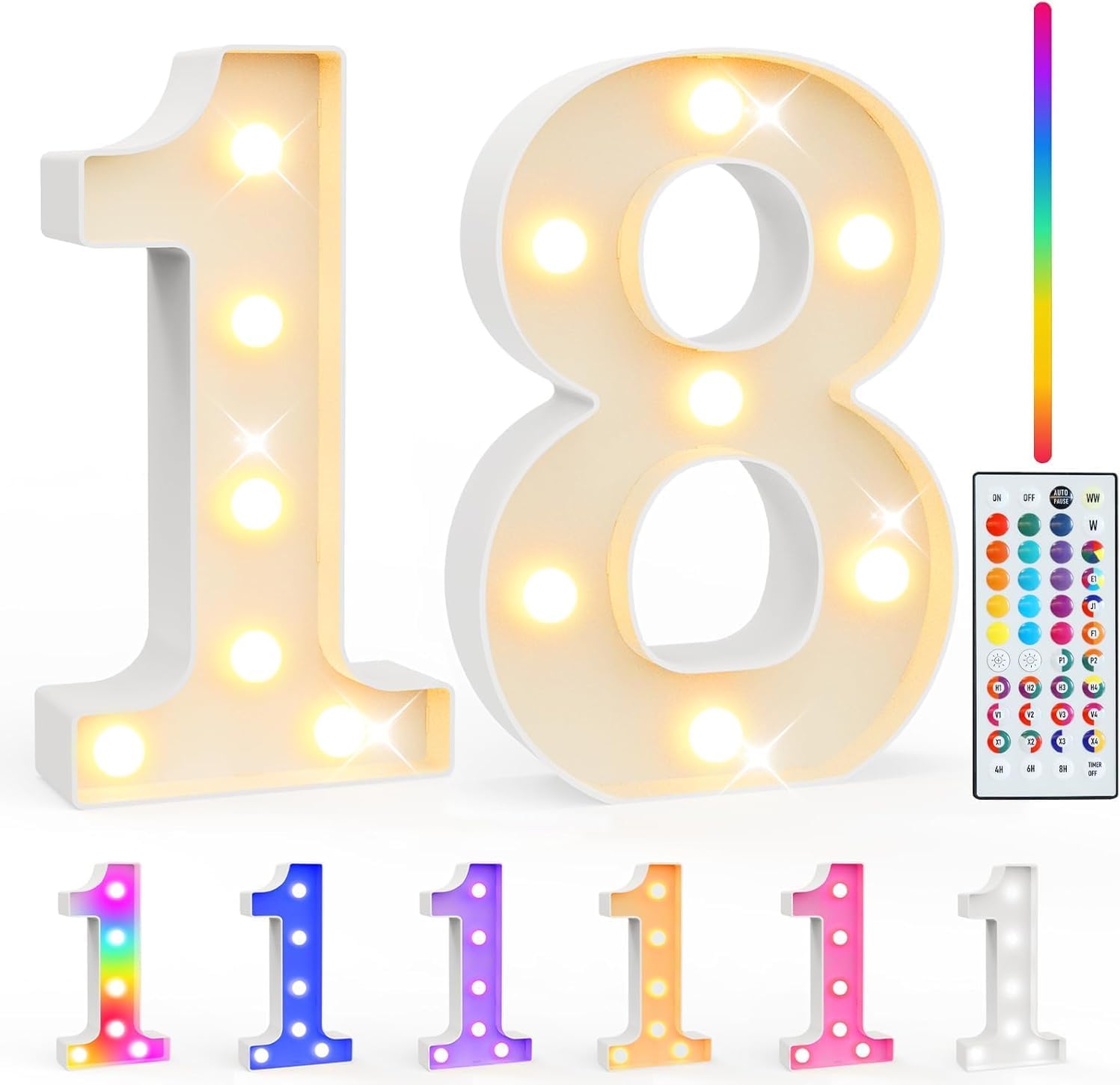 Detalle de LED Zahlen Lampe (18,35 Farben) mit Fernbedienung – beleuchtete Leuchtziffern für Happy Birthday & Party-Deko
