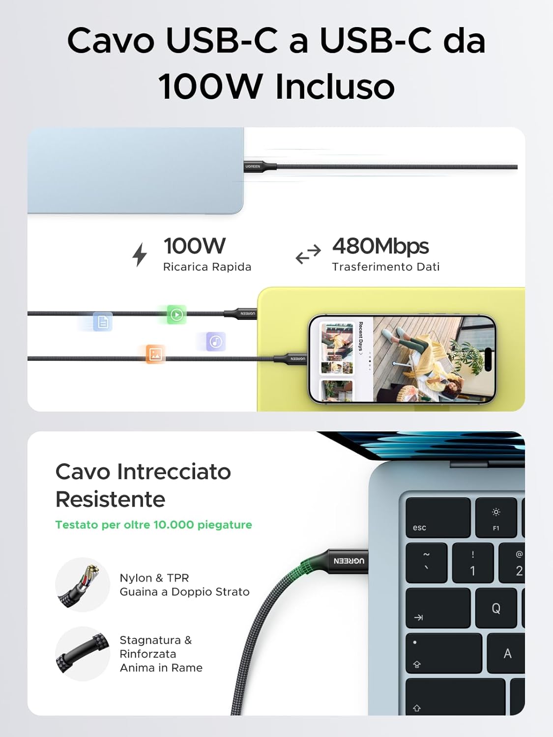 Thumbnail 4 de UGREEN Nexode Air 65W: Caricatore USB-C GaN II con cavo incluso per MacBook, iPhone e Android