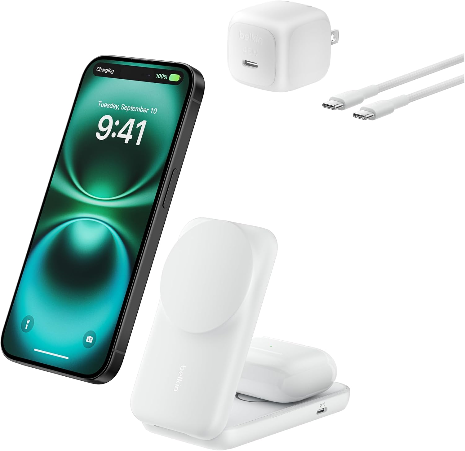 Detalle de Belkin WIZ038dqWH Qi2 25W 2-in-1ワイヤレス充電器 折りたたみ式・冷却ファン搭載