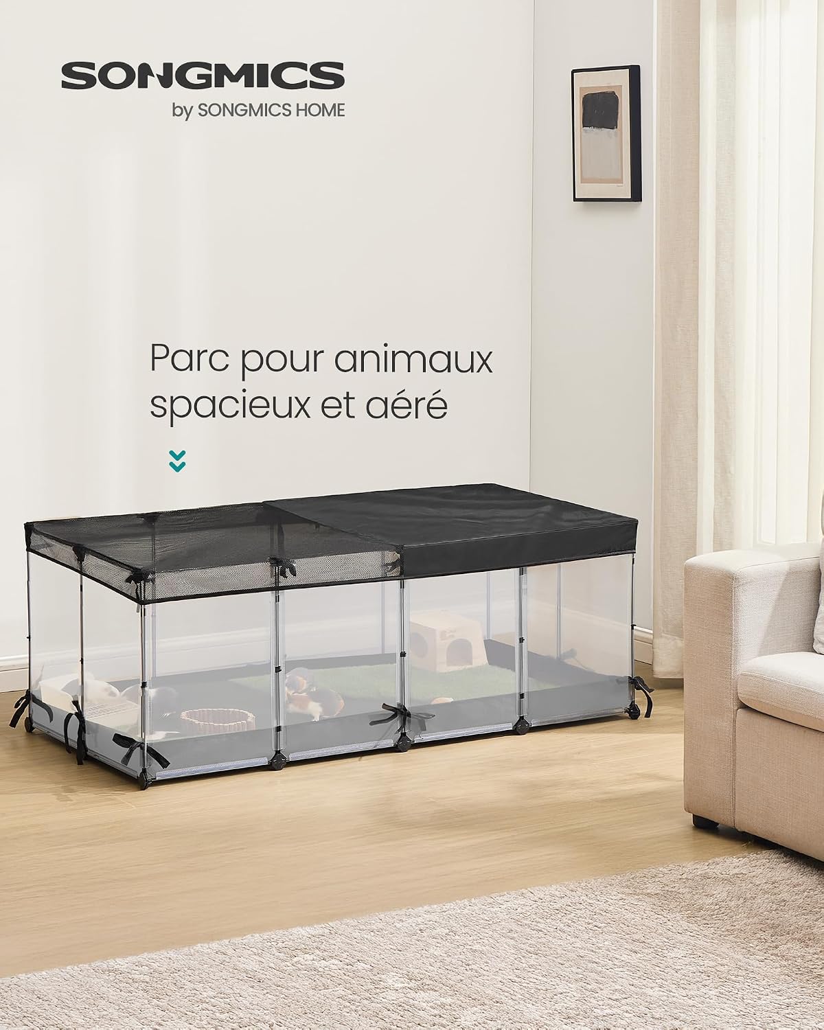 Detalle de SONGMICS Parc Enclos LPC016W01 — Enclos pour Petits Animaux 144 x 74 x 57 cm, Blanc Nuage