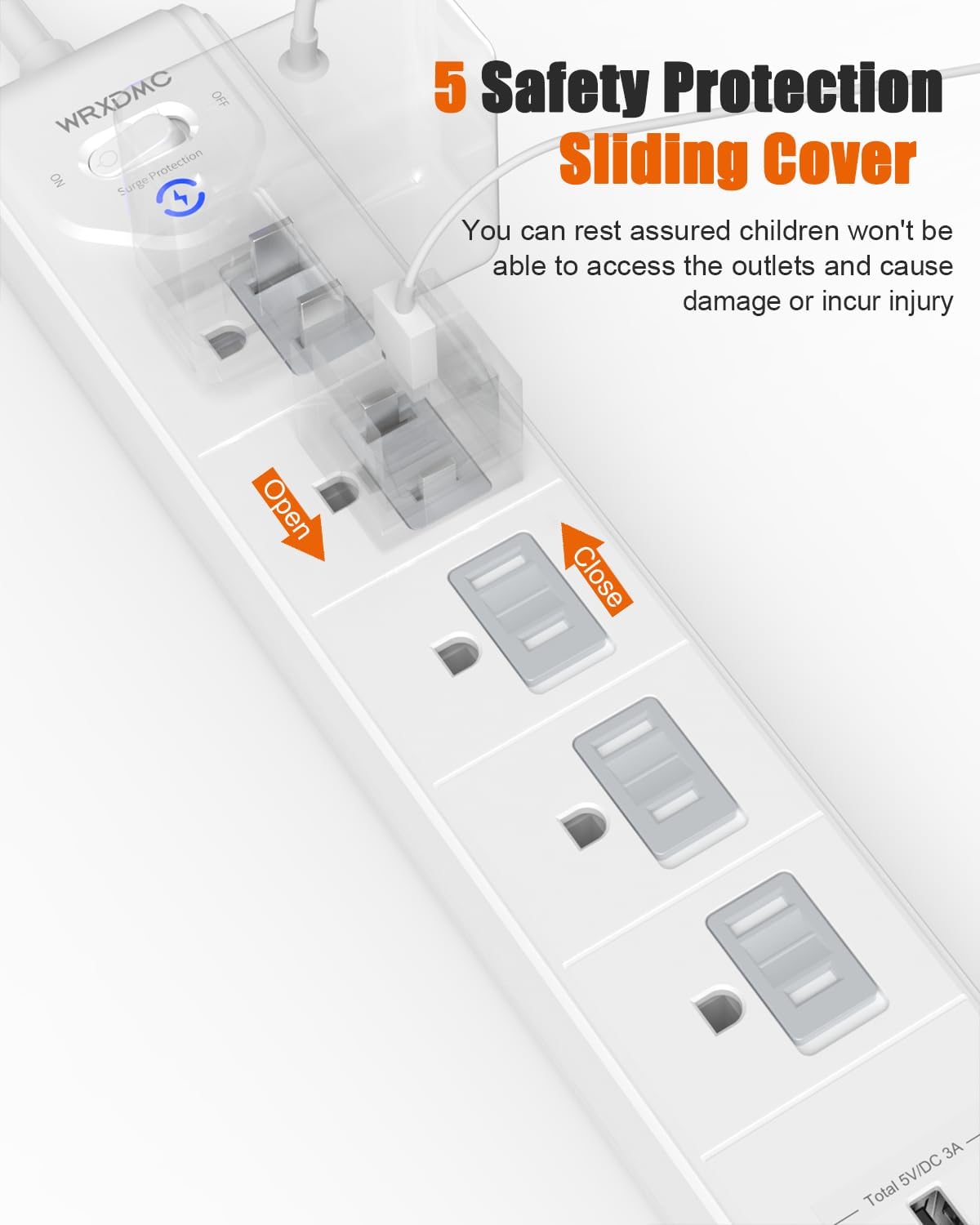 Detalle 2 de WRXDMC 2 Prong to 3 Prong Outlet Adapter with 5ft Cord and 1680J Surge Protection