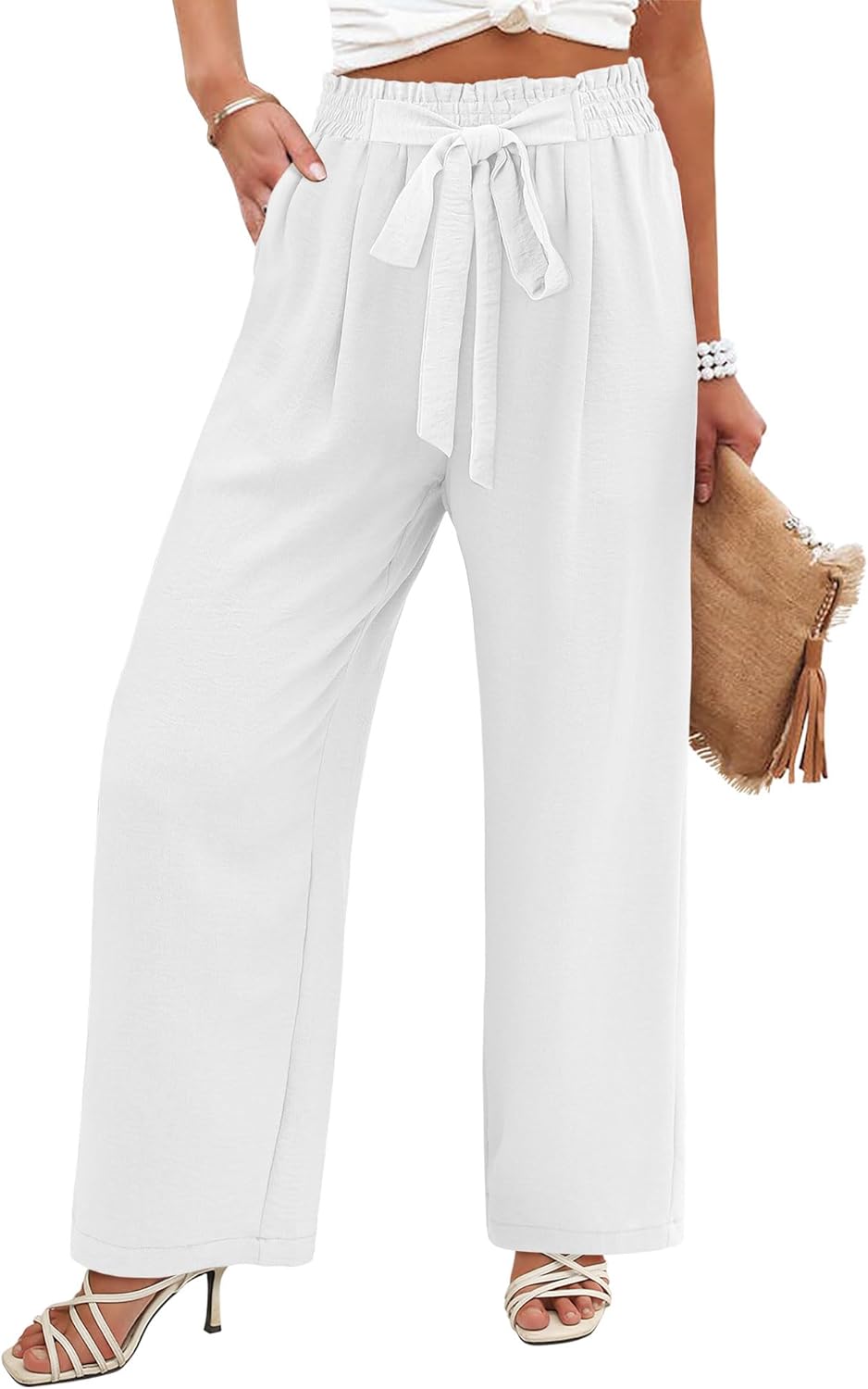 Thumbnail 5 de CHICZONE women’s flowy palazzo lounge wide-leg sweatpants with high waist tie belt