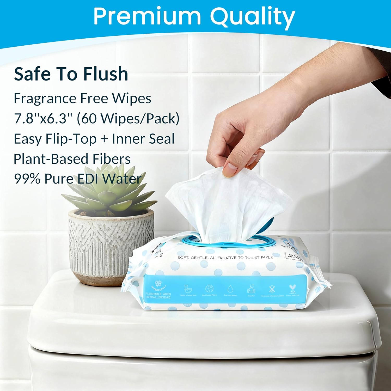 Detalle 2 de Wonderful Flushable Wipes Unscented 360-Count (6-Pack): Plant-Based, Sewer & Septic Safe