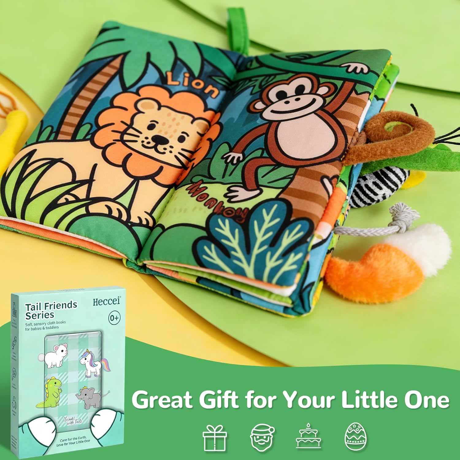 Thumbnail 6 de HECCEI Baby Books Sensory Jungle Cloth Book with Crinkle Pages & Tail Touch Feel (0–12 months)