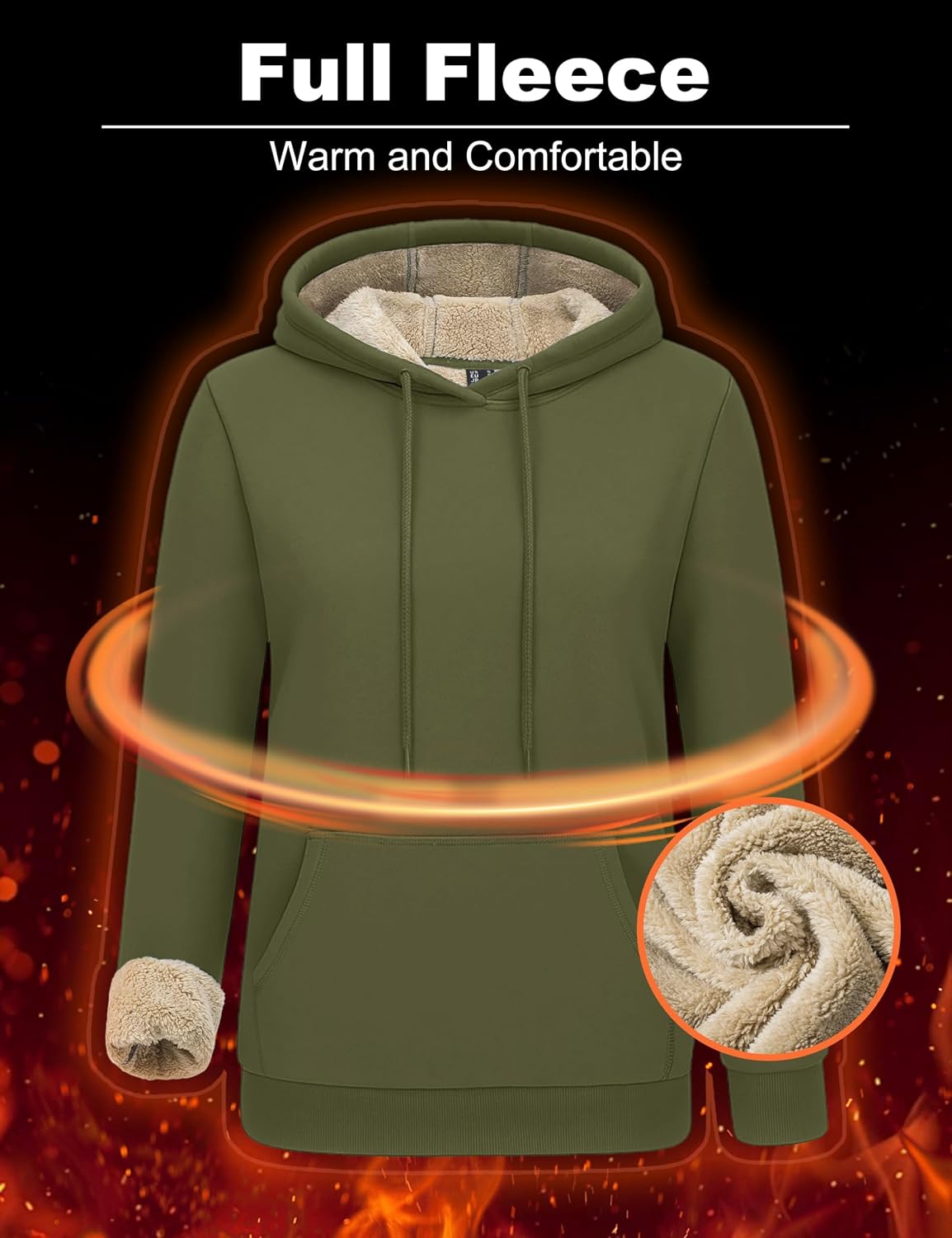 Detalle de MAGCOMSEN Women's Sherpa-Fleece-Lined Hoodie, Heavyweight with Kangaroo Pocket