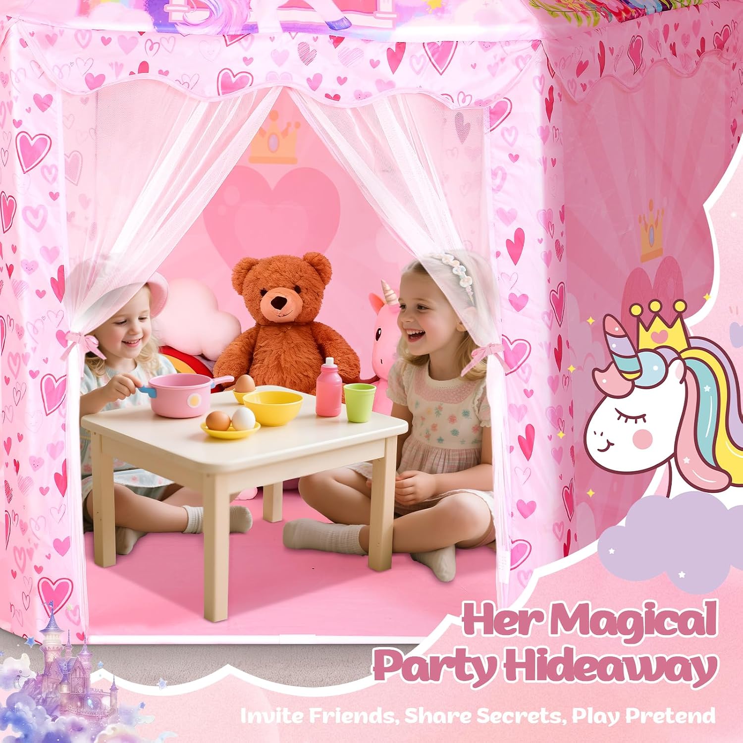 Thumbnail 5 de Hamdol Hexagon Princess Play Tent, Pink Castle Playhouse with Carrying Bag