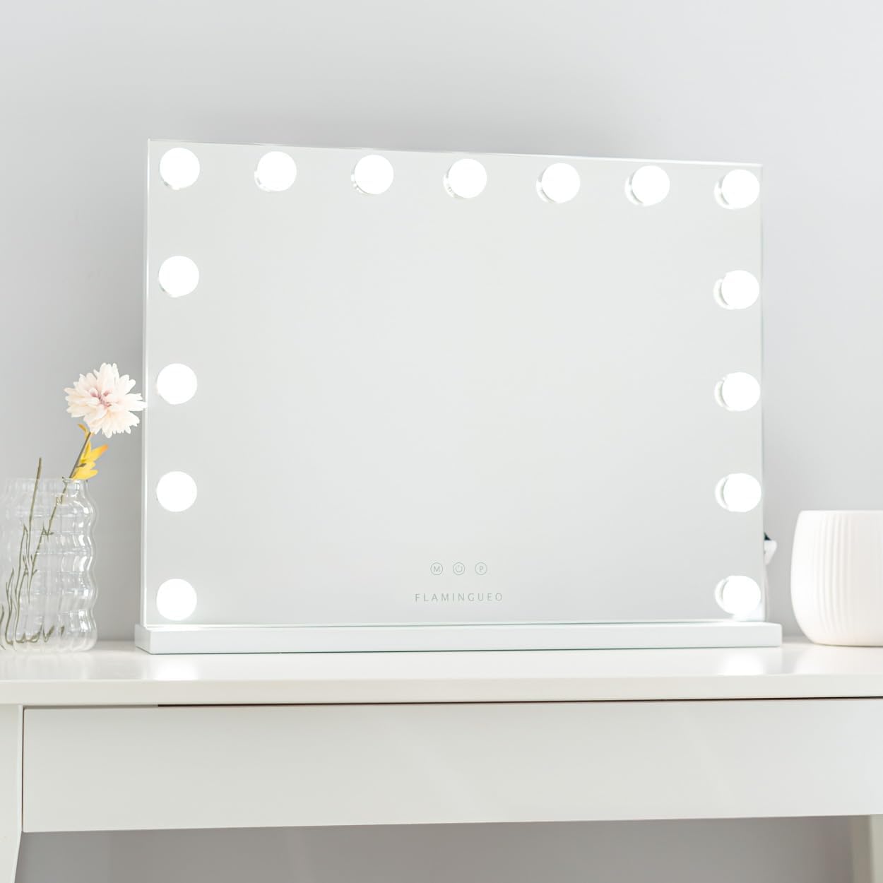 Thumbnail 2 de Flamingueo Miroir Coiffeuse avec Bande LED – 15 LEDs, 3 modes d’éclairage, contrôle tactile