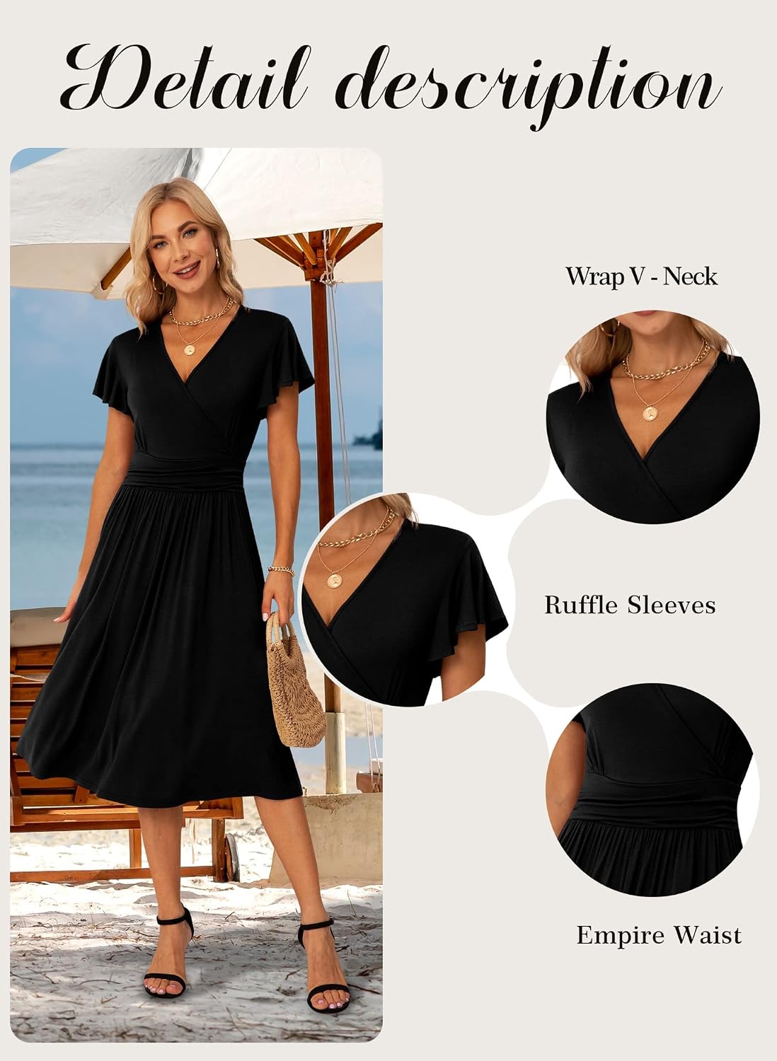 Detalle de GRECERELLE Womens Summer Wrap Dress – Floral V-Neck Ruffle Short Sleeve Beach Sundress (UK sizes S–2XL)