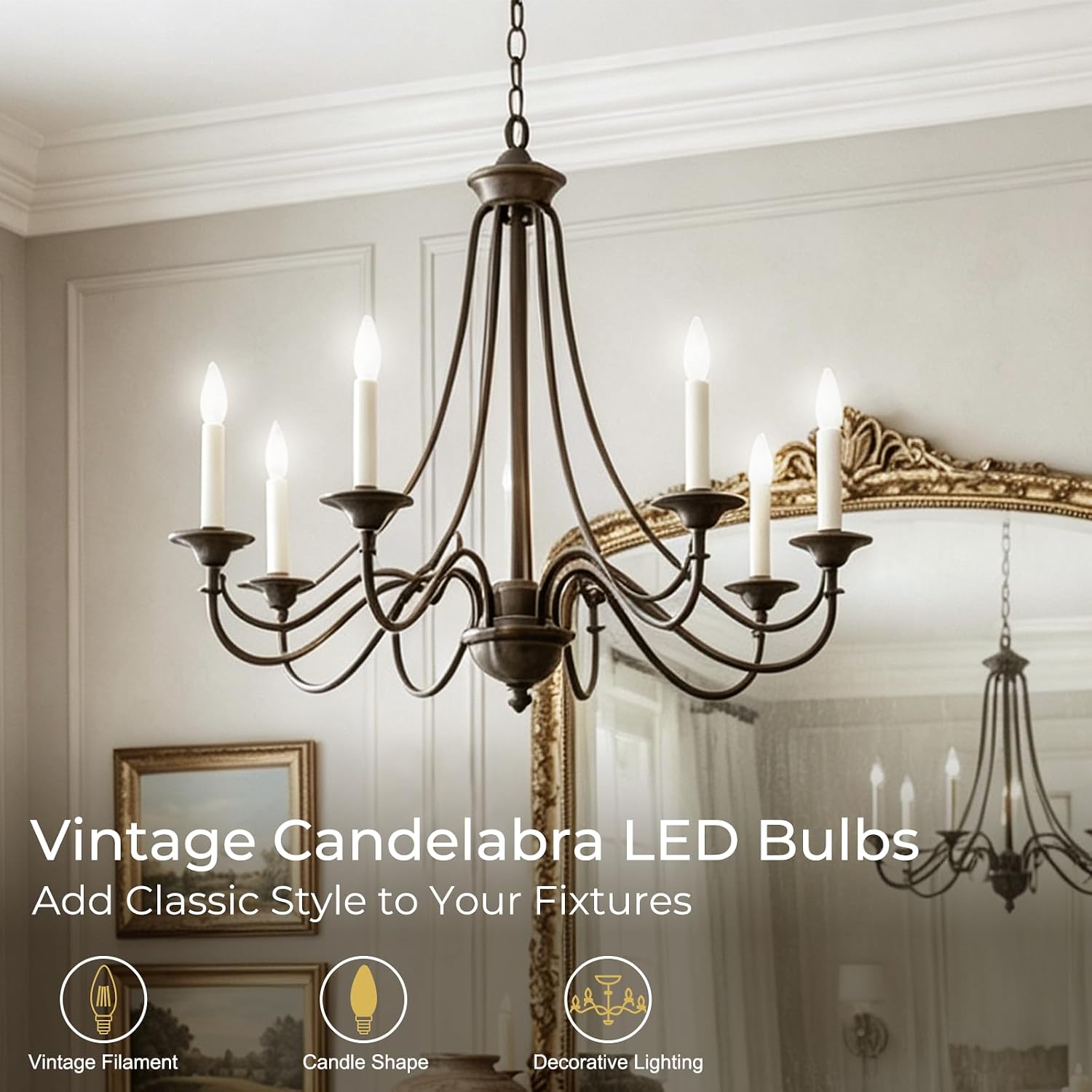Detalle de DiCUNO CA-120V-EB-E12-C35-4W-DMB-NW-6P E12 LED Candelabra Bulbs, 4000K, Dimmable, 6-Pack