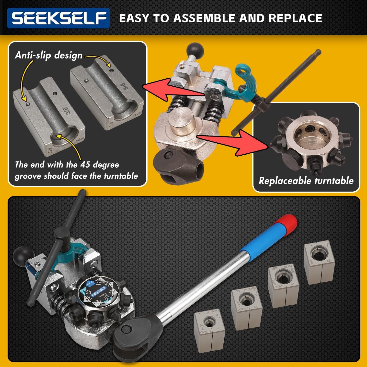 Detalle de SEEKSELF FTOOL-45D-BLACK Brake Line Flaring Tool Kit, 45-Degree Flares