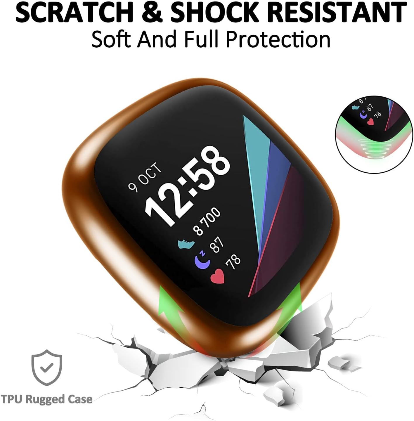 Detalle de TPU Screen Protector and Full Coverage Case for Fitbit Versa 4 (Rose Gold) – Waterproof