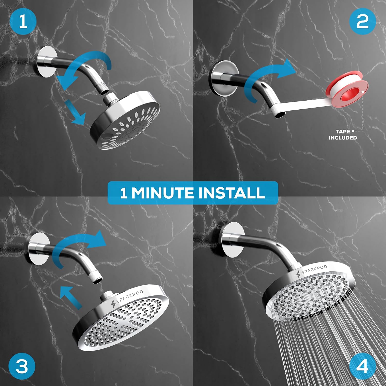 Detalle 2 de SparkPod Shower Head 6-inch Rain High Pressure